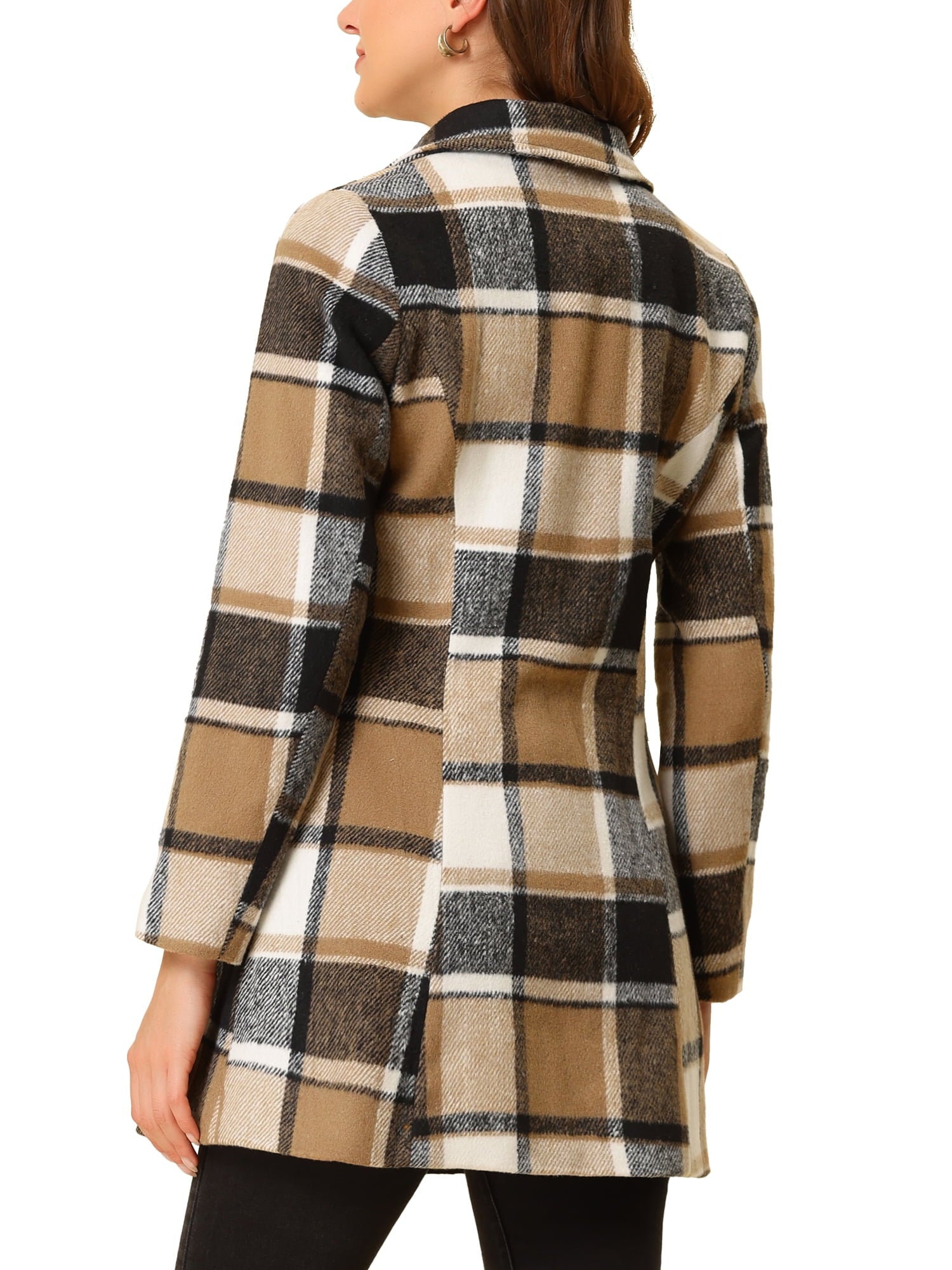 Ladies Lapel Plaid Cowhide Long Coat