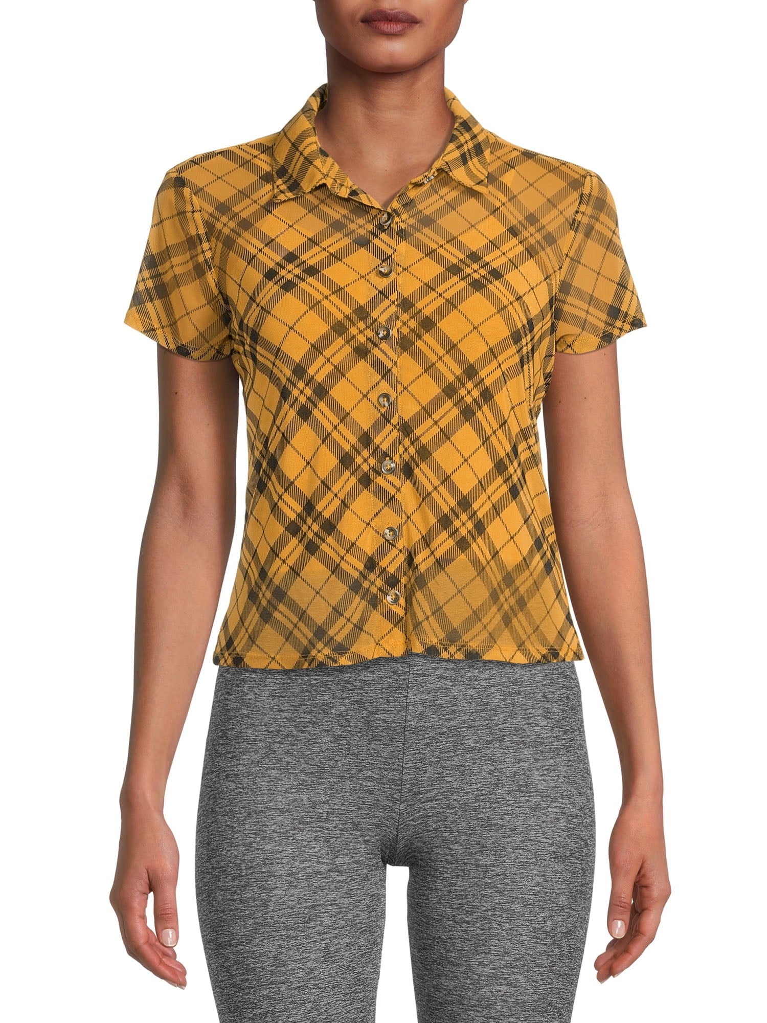 Printed mesh shirt with camisole, two-piece set