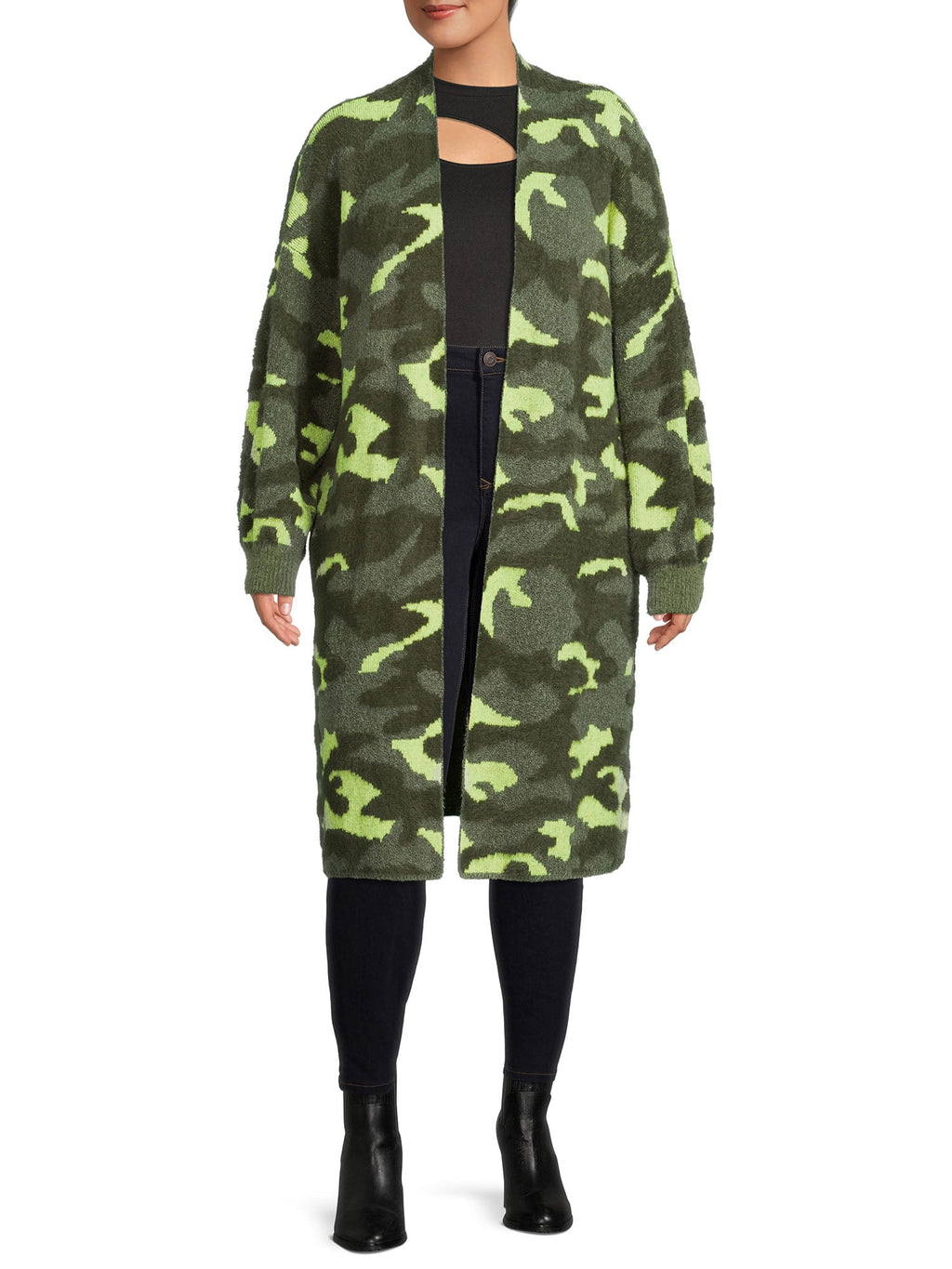 Women's Plus Size Jacquard Eyelash Duster Cardigan