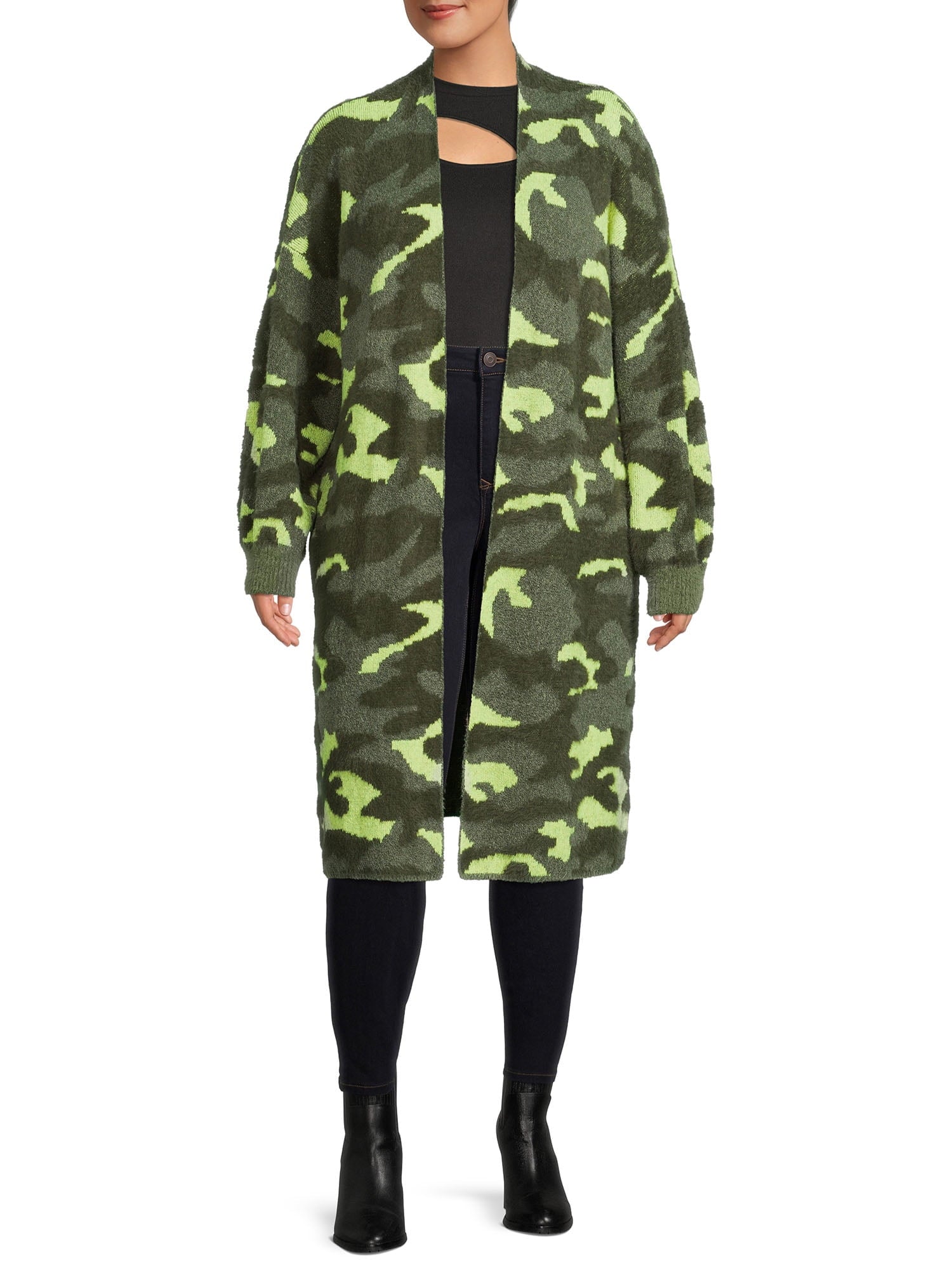 Women's Plus Size Jacquard Eyelash Duster Cardigan