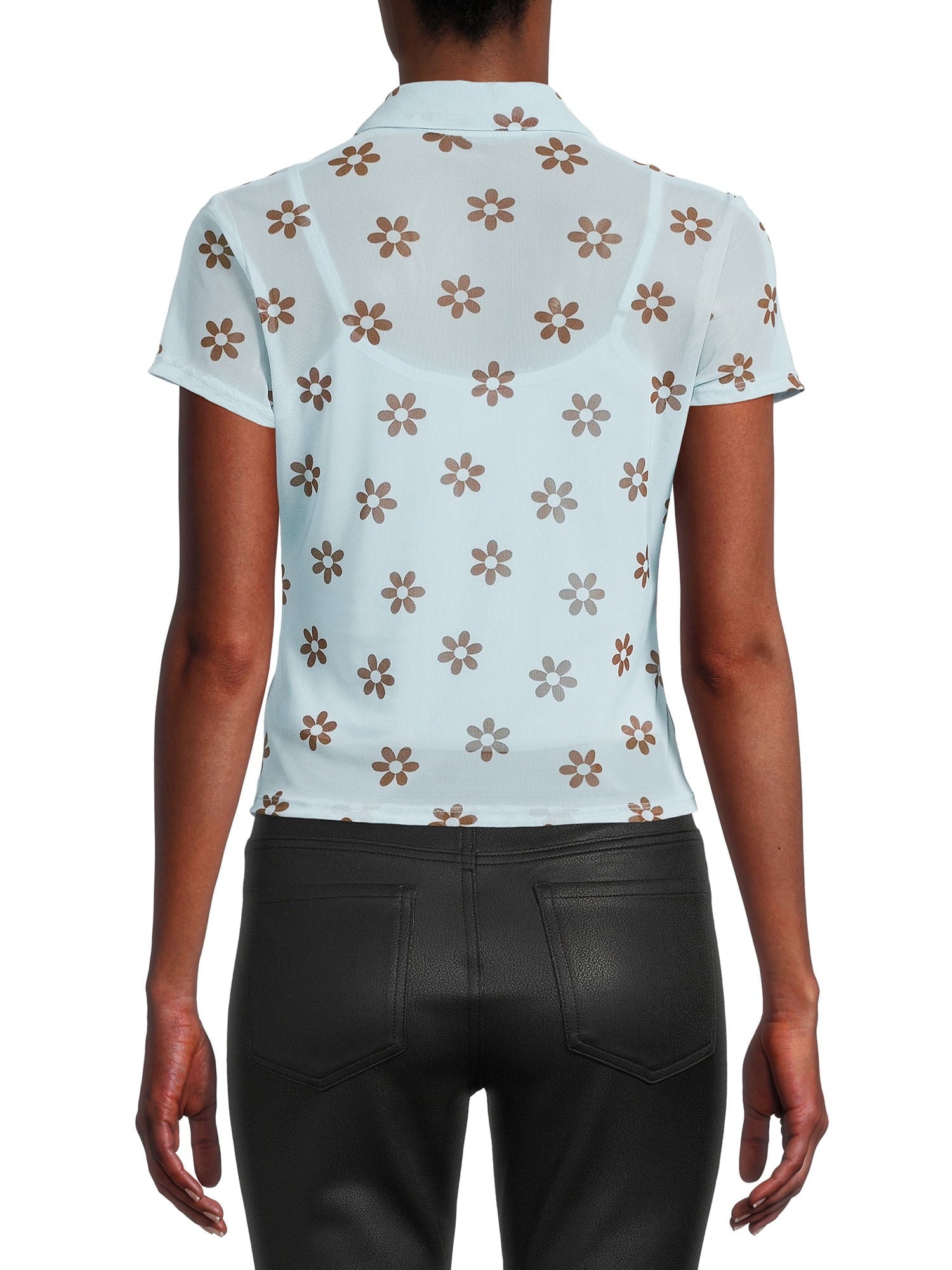 Printed mesh shirt with camisole, two-piece set