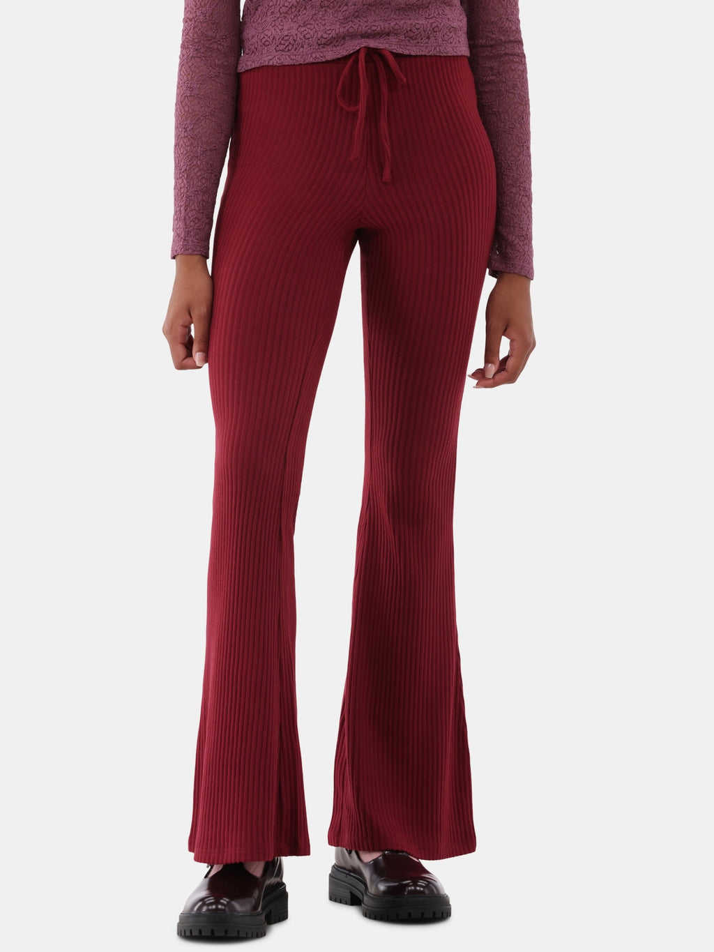 Brushed ribbed flared pants, women's