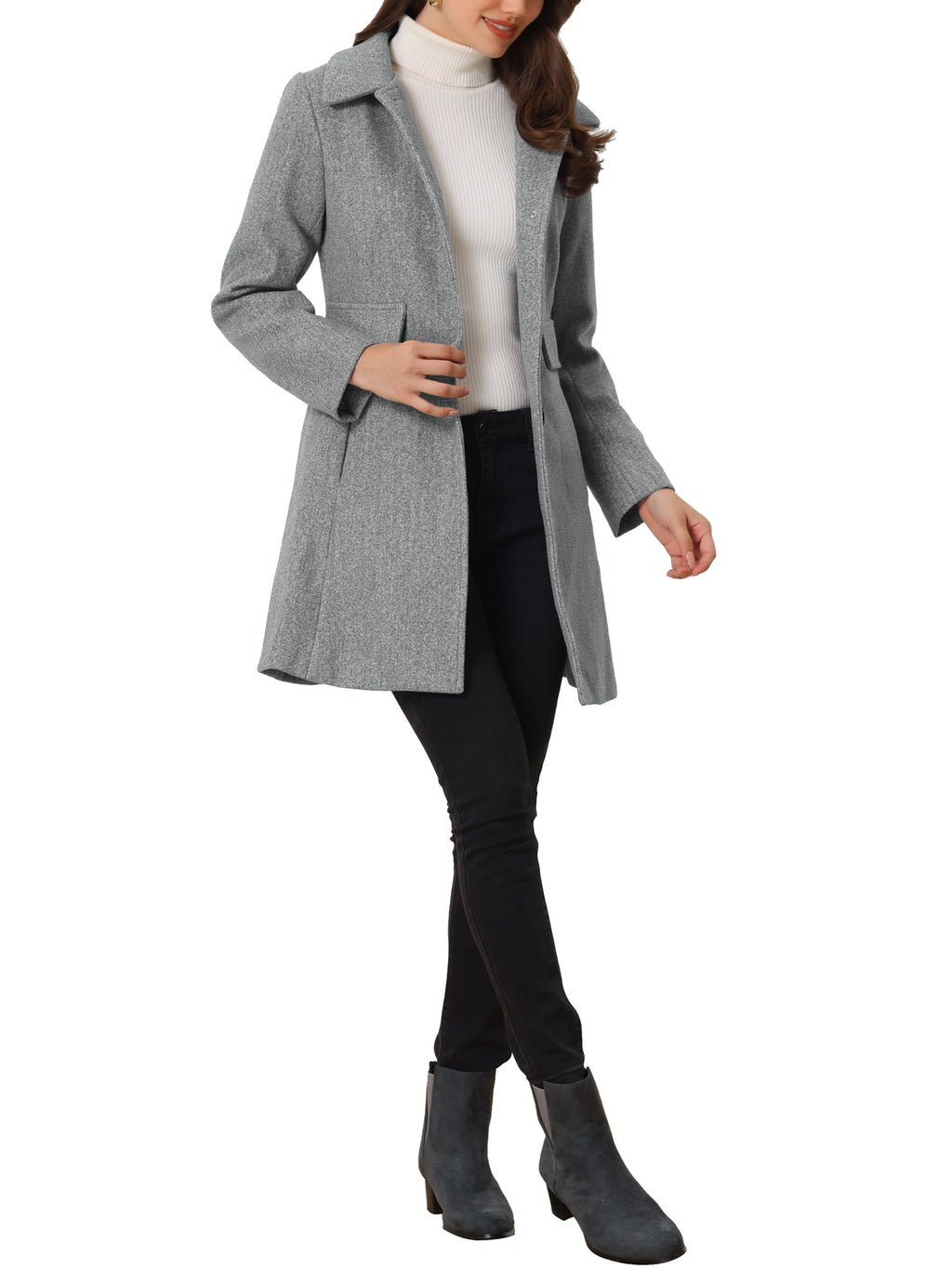 Women's Vintage Lapel Coat Single Breasted Mid-Length Winter Coat