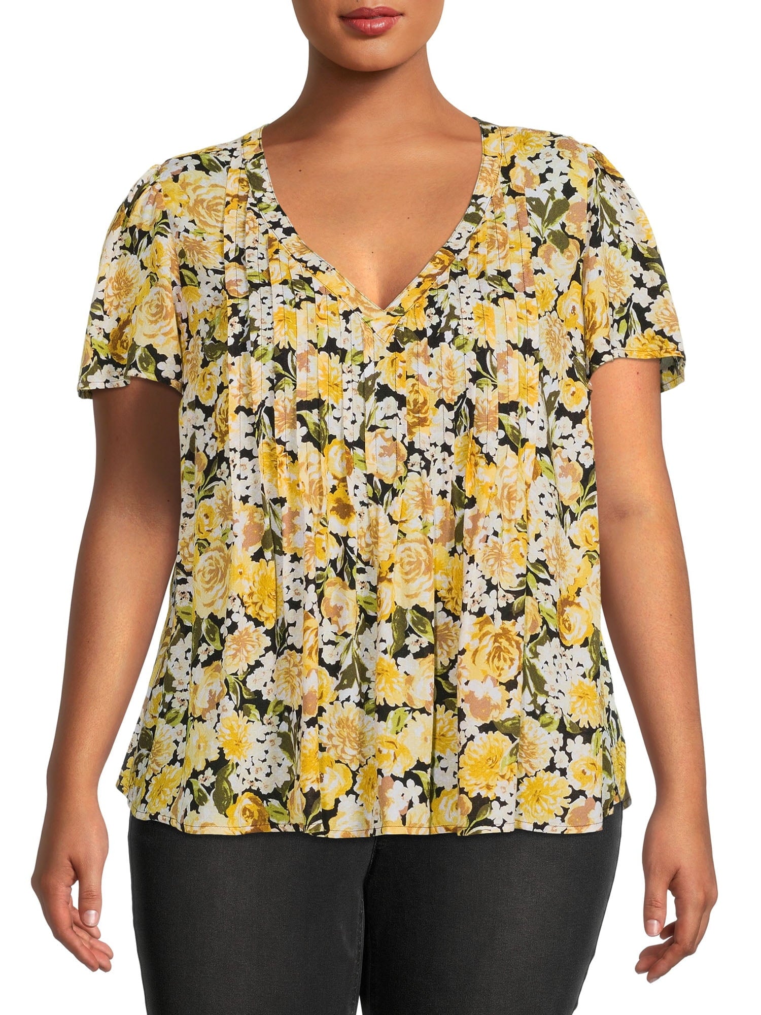 Women's Plus Size Pleated Short Sleeve Shirt