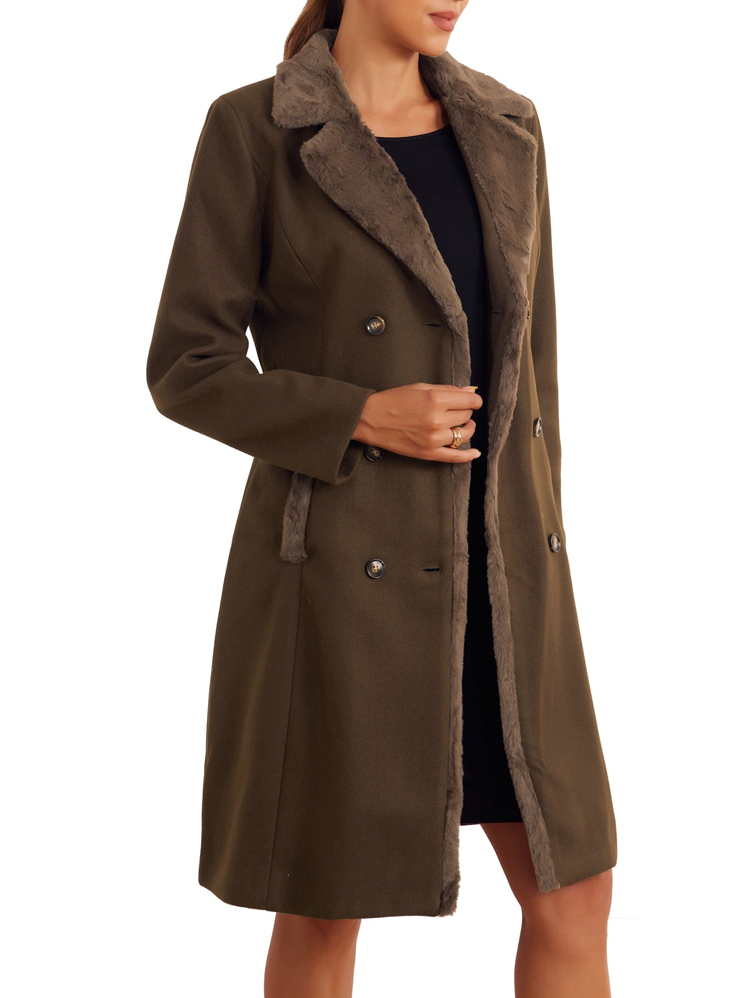 Faux Fur Lapel Coat for Women's Fashion Double-Breasted Winter Warm Coats