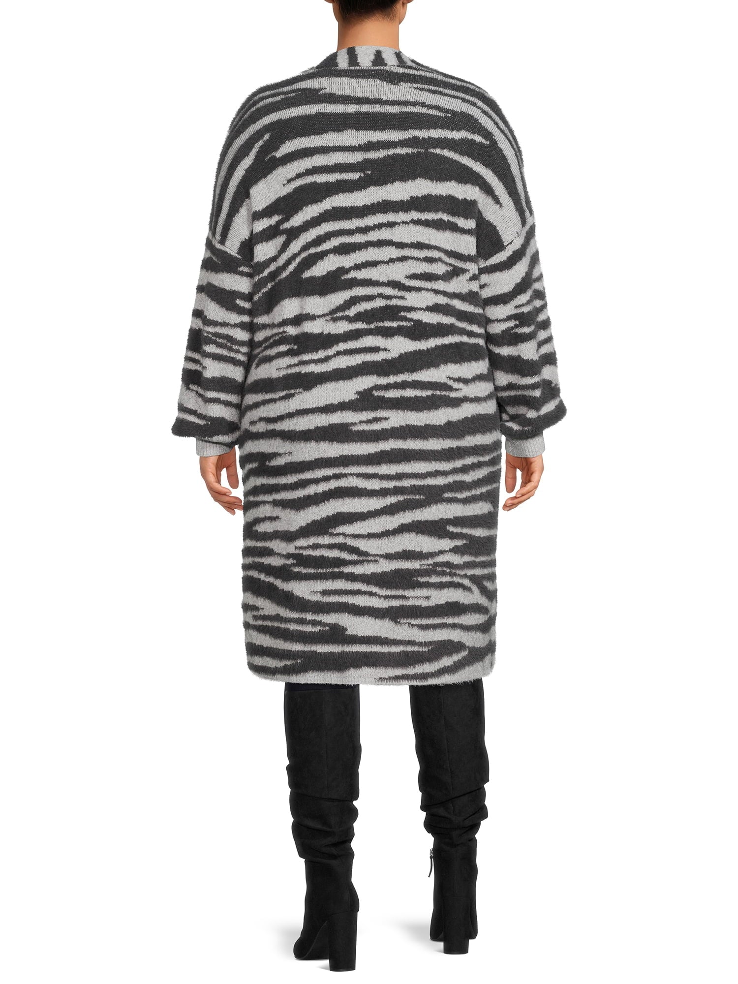 Women's Plus Size Jacquard Eyelash Duster Cardigan