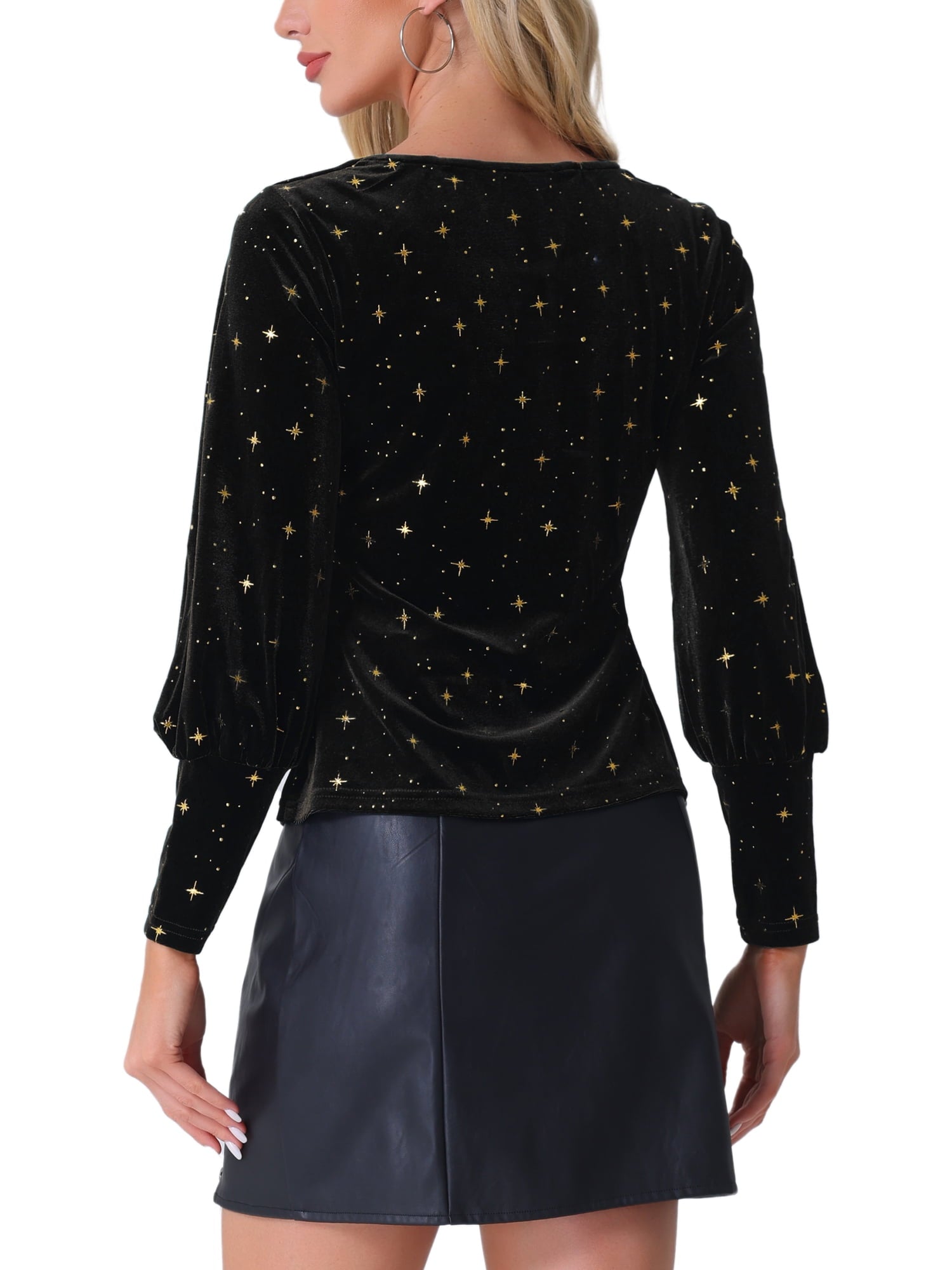 Velvet Women's Metallic Christmas Crew Neck Long Sleeve Shirt Tops