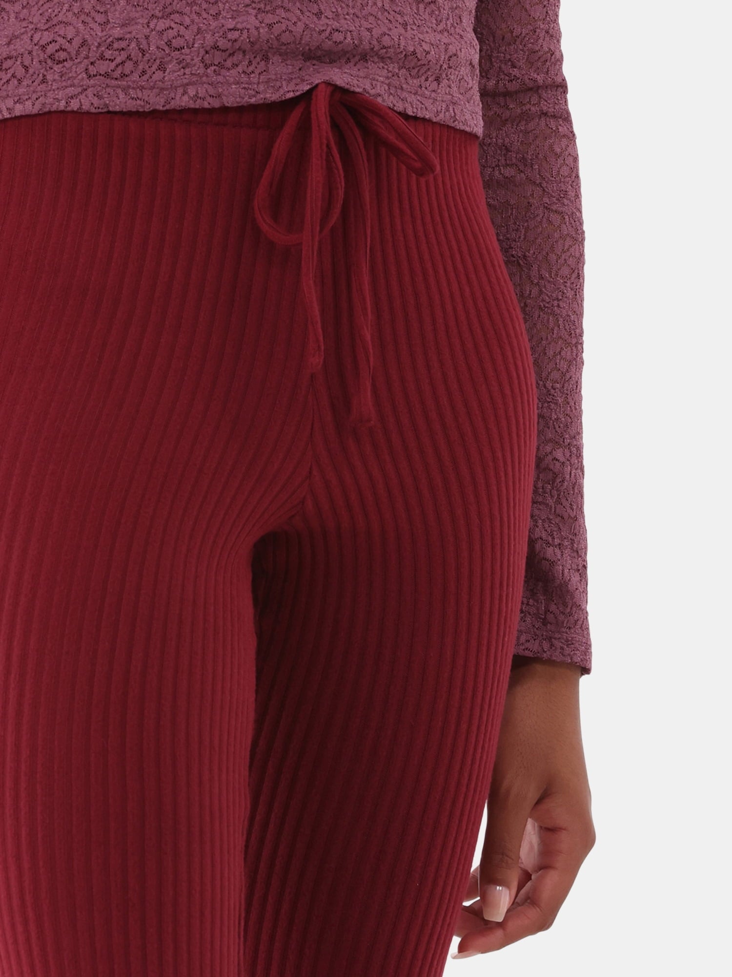 Brushed ribbed flared pants, women's