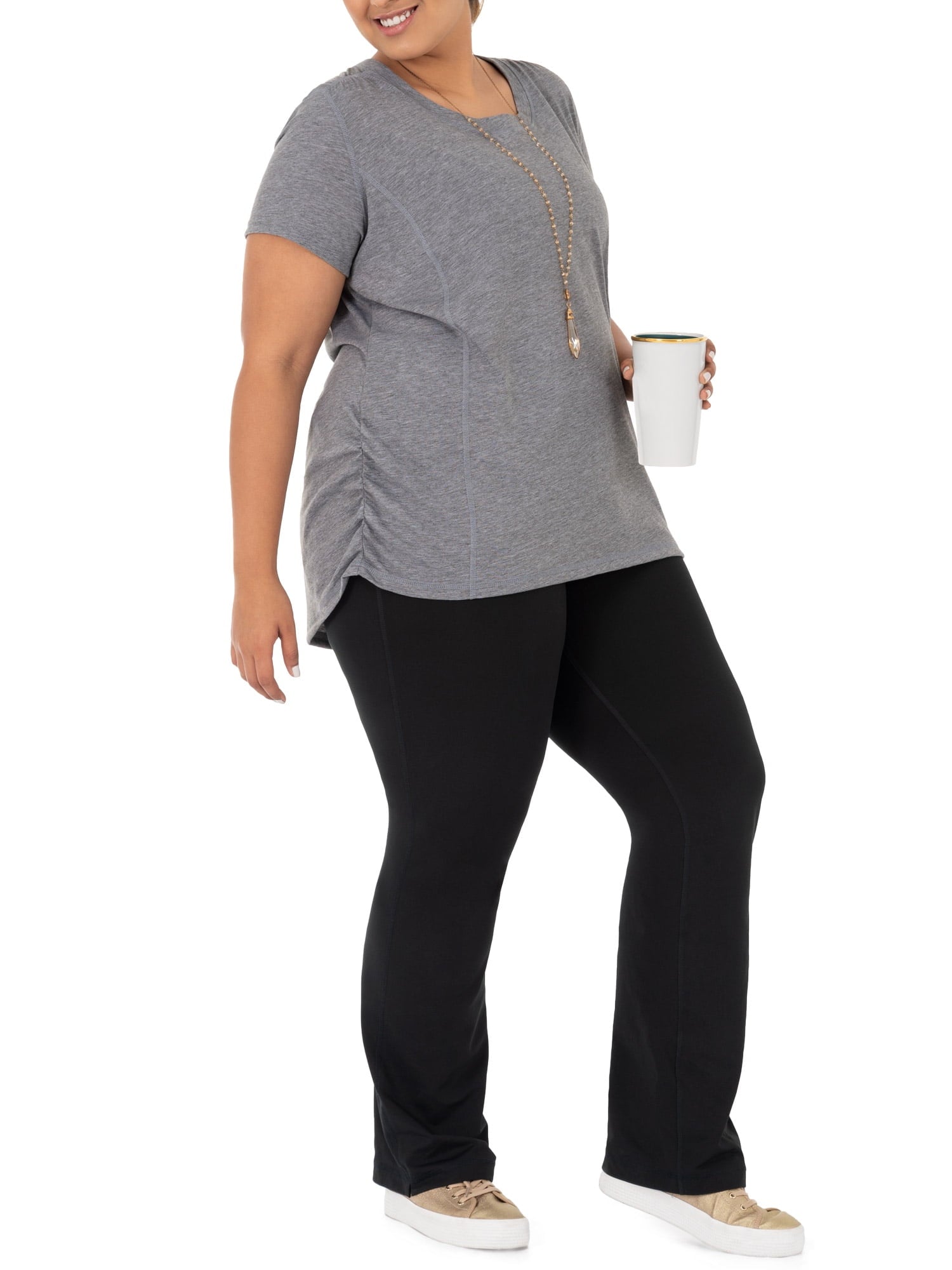 Women's Plus Size Crew Neck Pleated Tee