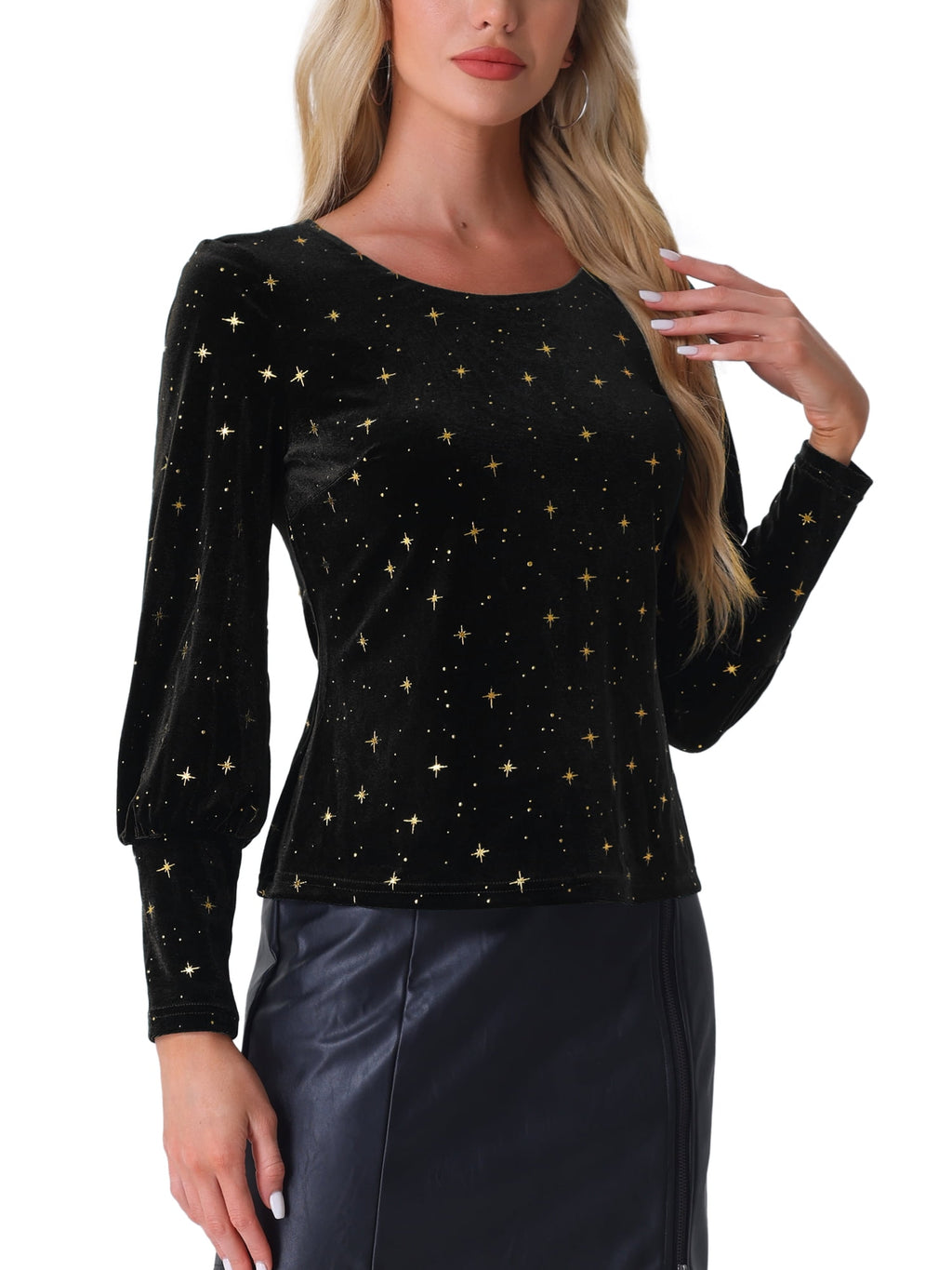 Velvet Women's Metallic Christmas Crew Neck Long Sleeve Shirt Tops