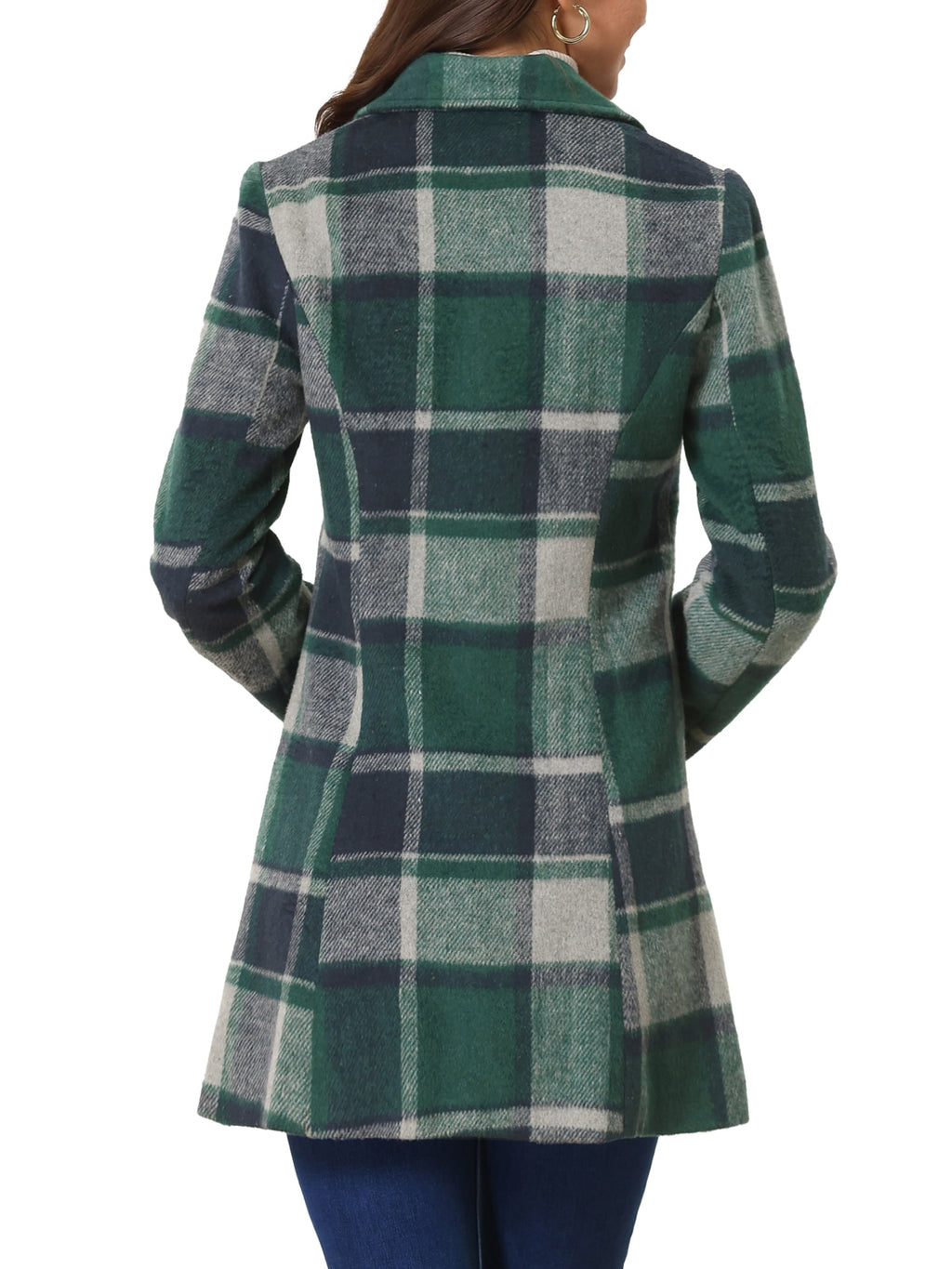 Ladies Lapel Plaid Cowhide Long Coat