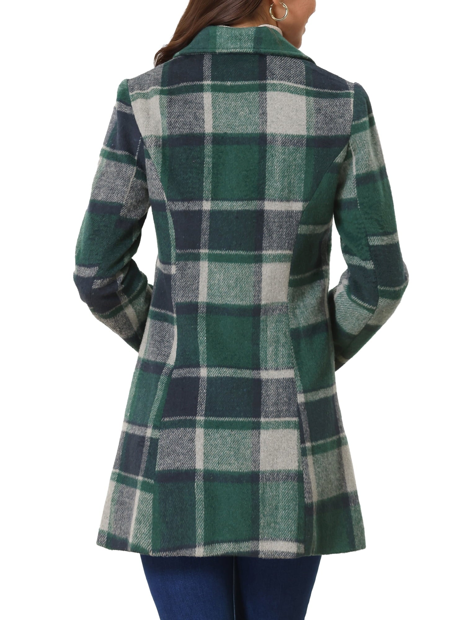 Ladies Lapel Plaid Cowhide Long Coat