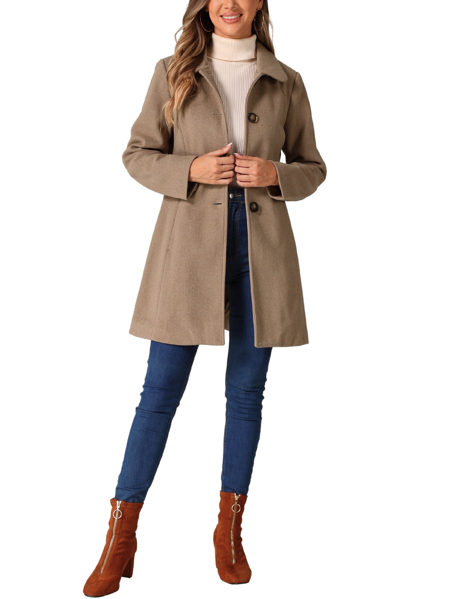 Women's Vintage Lapel Collared Overcoat Single Breasted Mid-Long Winter Coat