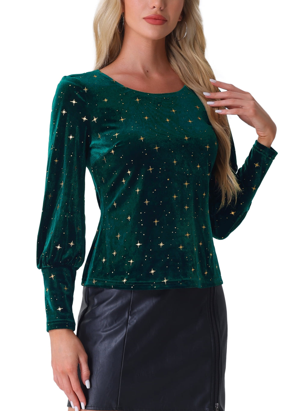 Velvet Women's Metallic Christmas Crew Neck Long Sleeve Shirt Tops