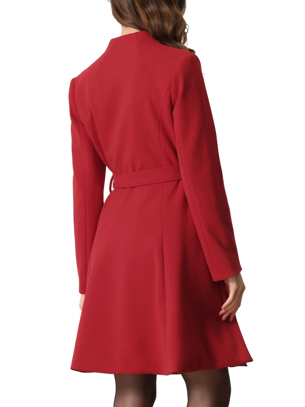 Women's Winter Outerwear Single Breasted Collarless Vintage Outerwear with Belt