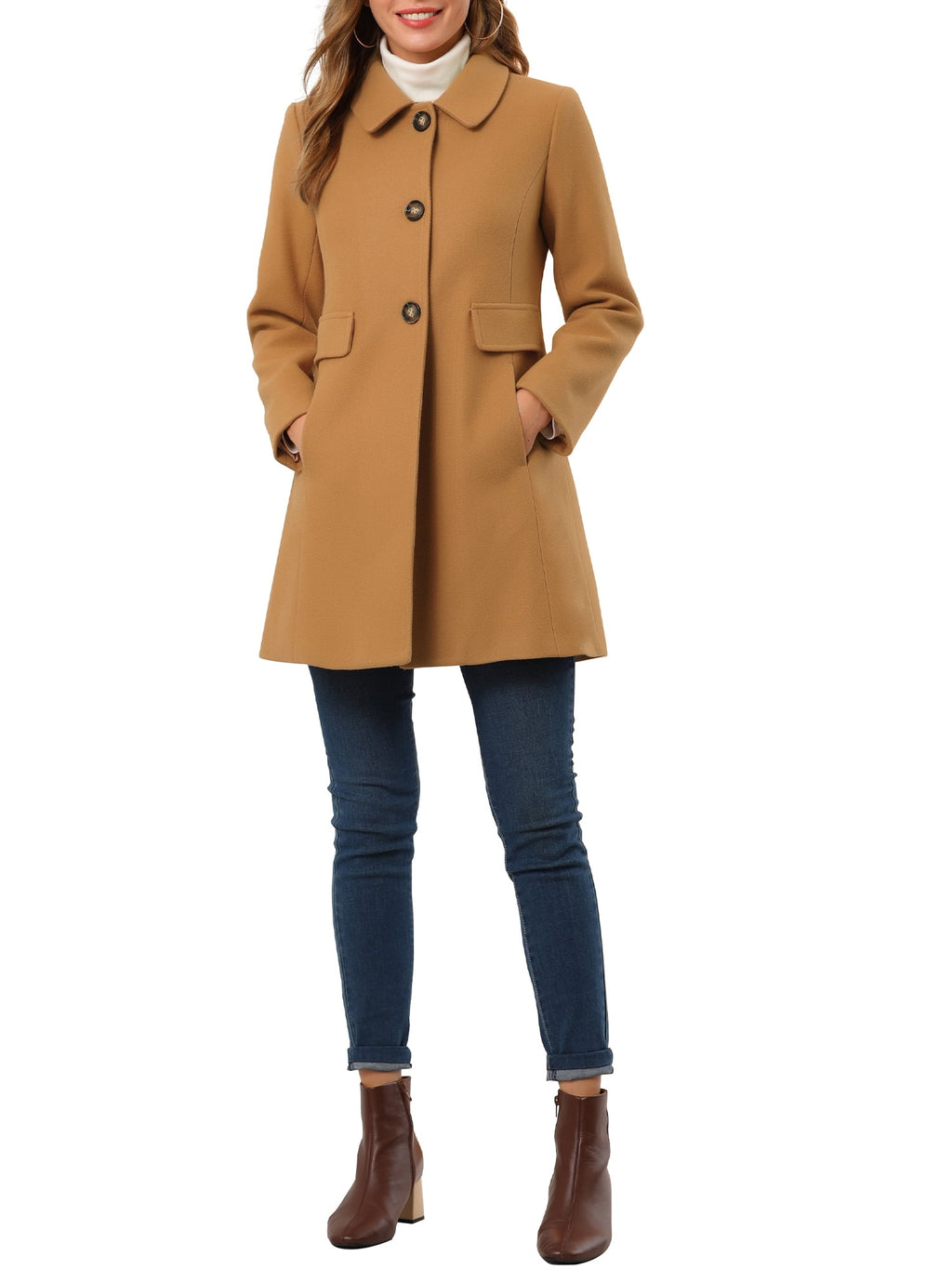 Women's Vintage Lapel Coat Single Breasted Mid-Length Winter Coat