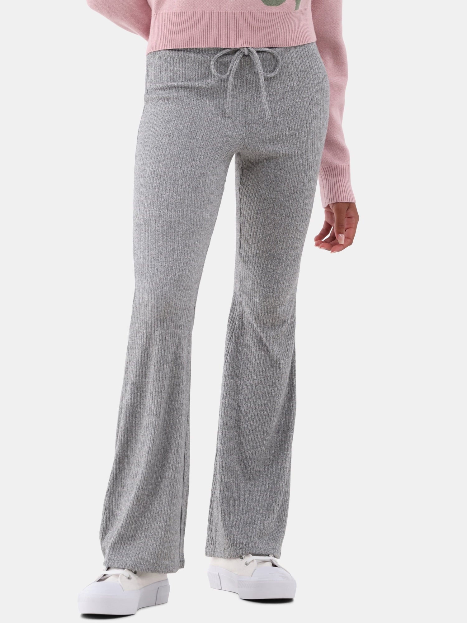 Brushed ribbed flared pants, women's