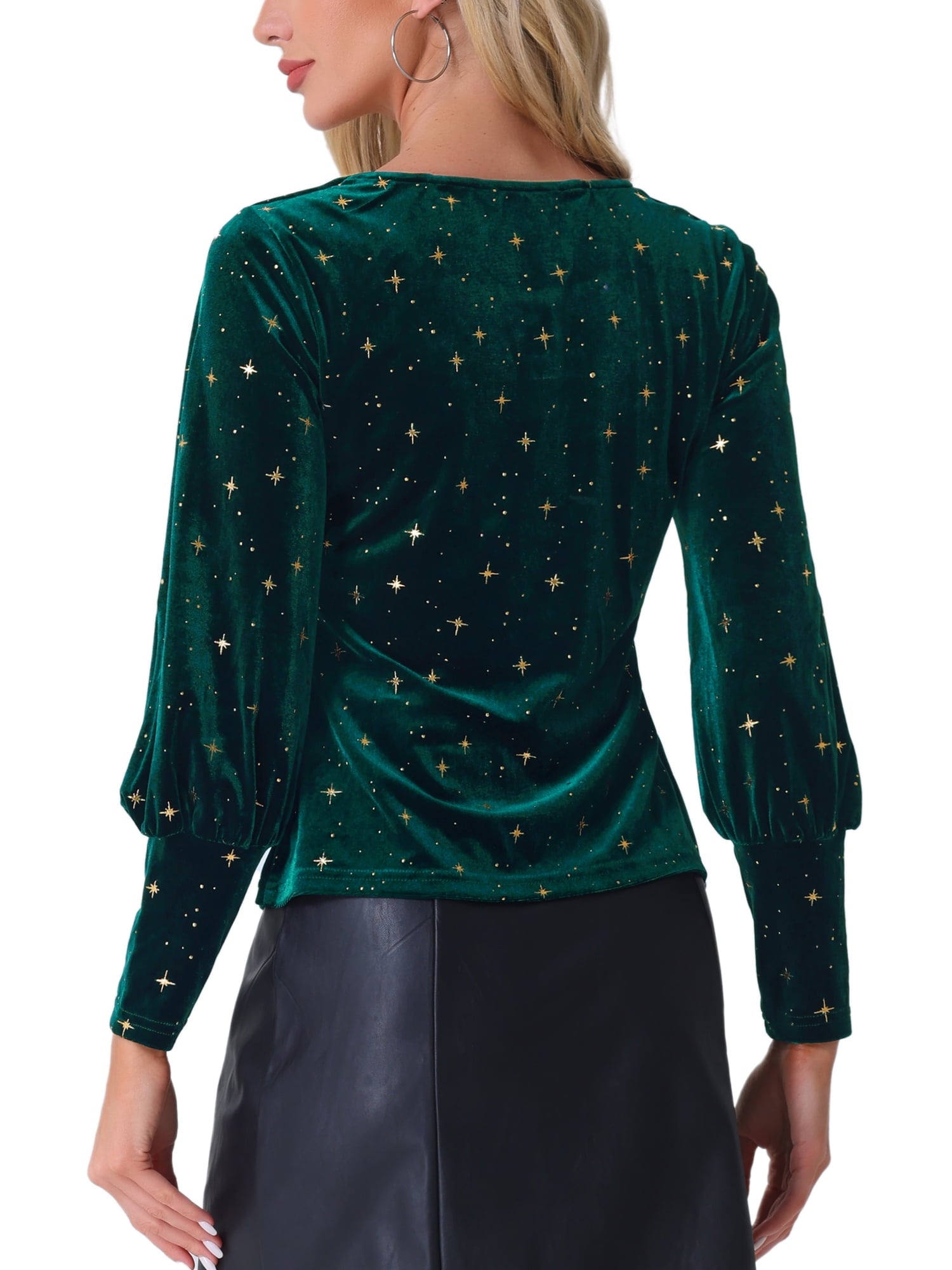 Velvet Women's Metallic Christmas Crew Neck Long Sleeve Shirt Tops