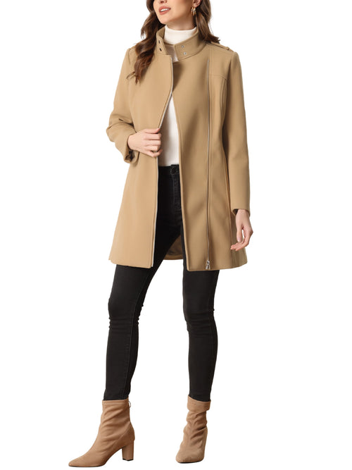 Classic Stand Collar Coat Women's Zippered Windbreaker with Belt