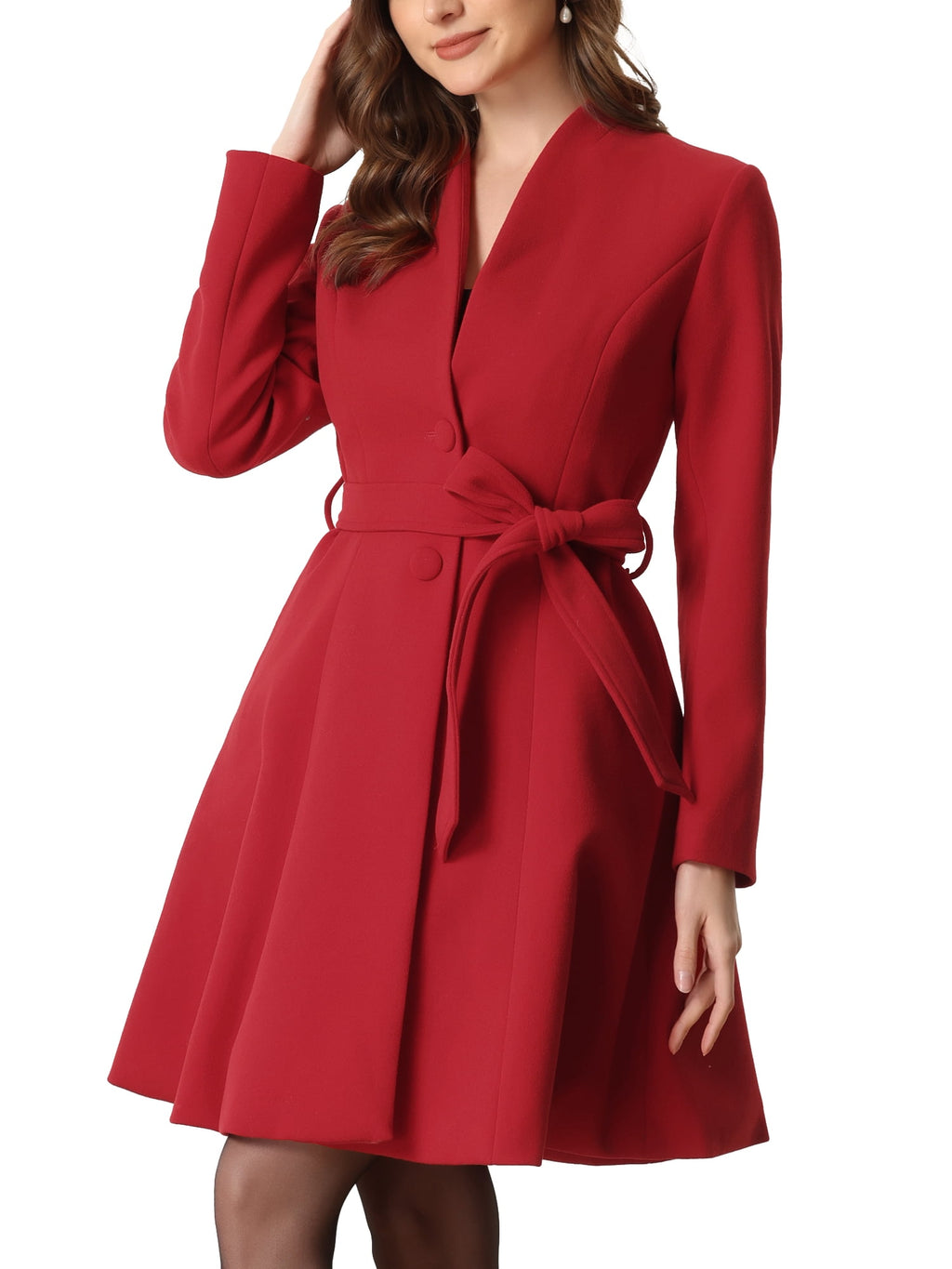 Women's Winter Outerwear Single Breasted Collarless Vintage Outerwear with Belt