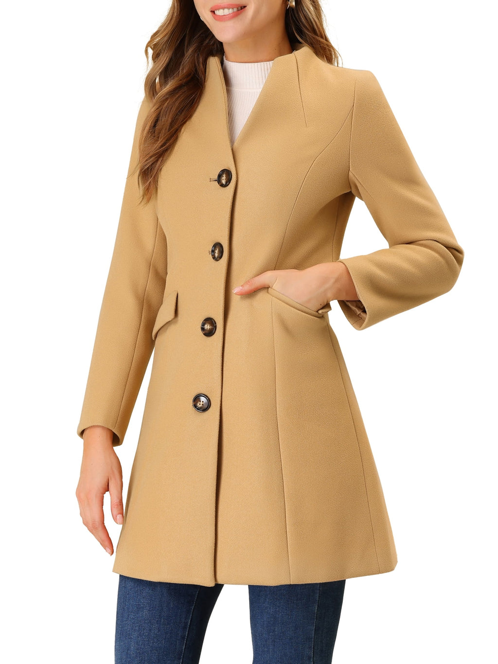 Women's Elegant Winter V Neck Long Sleeve Single Breasted Long Coat