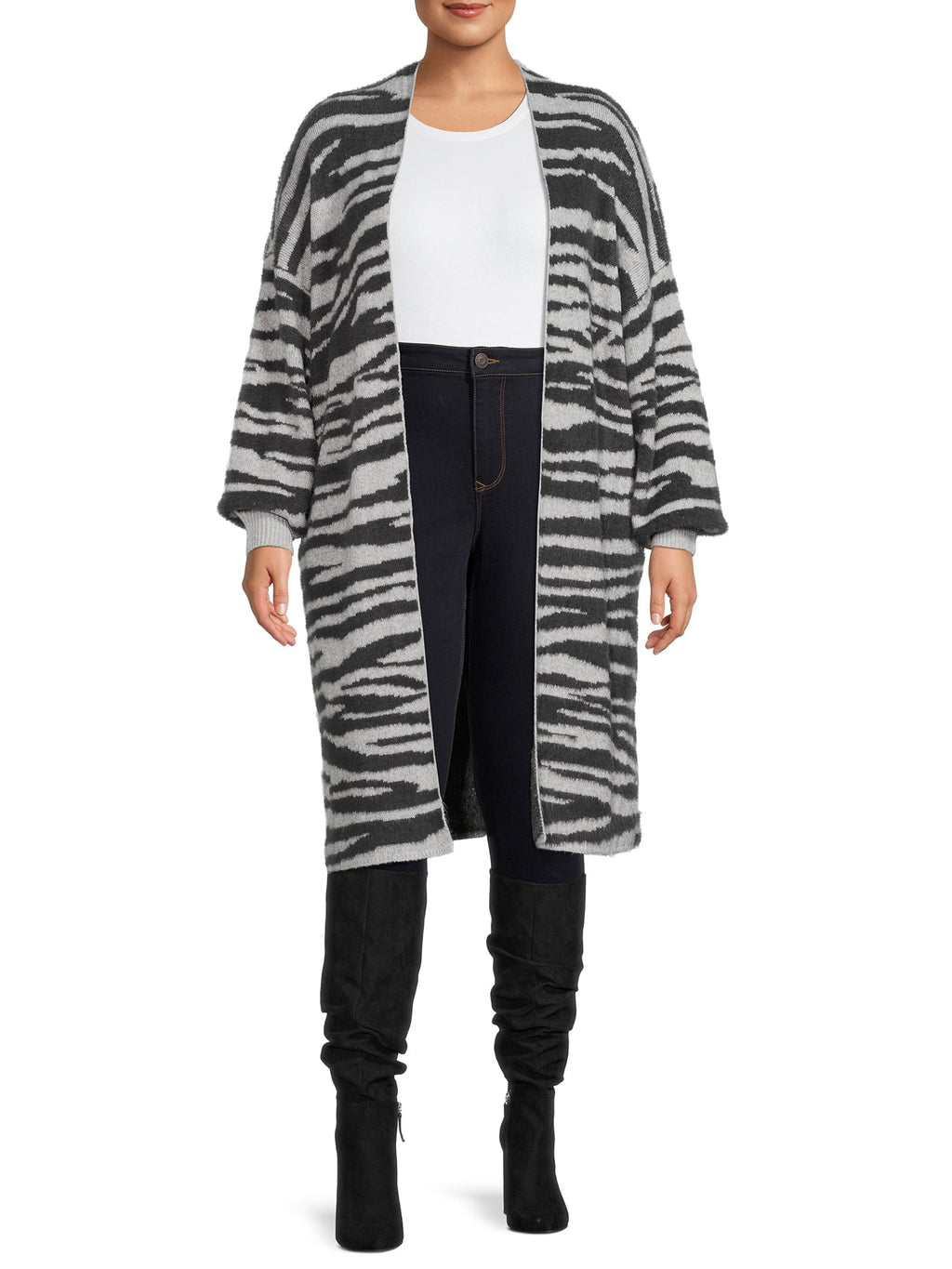Women's Plus Size Jacquard Eyelash Duster Cardigan