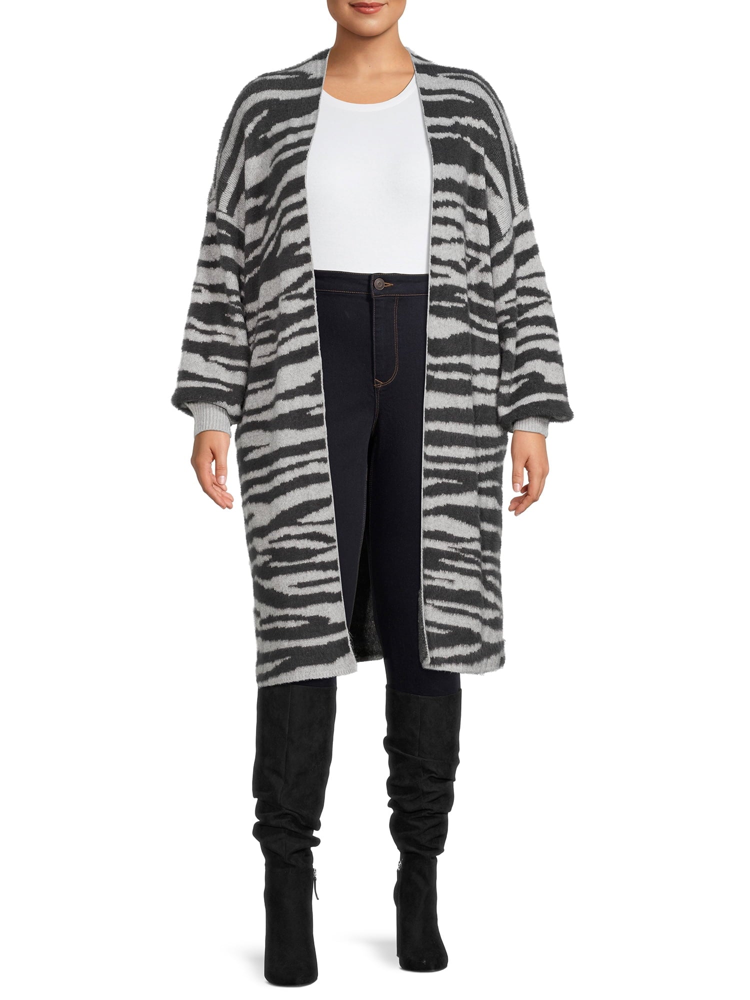 Women's Plus Size Jacquard Eyelash Duster Cardigan