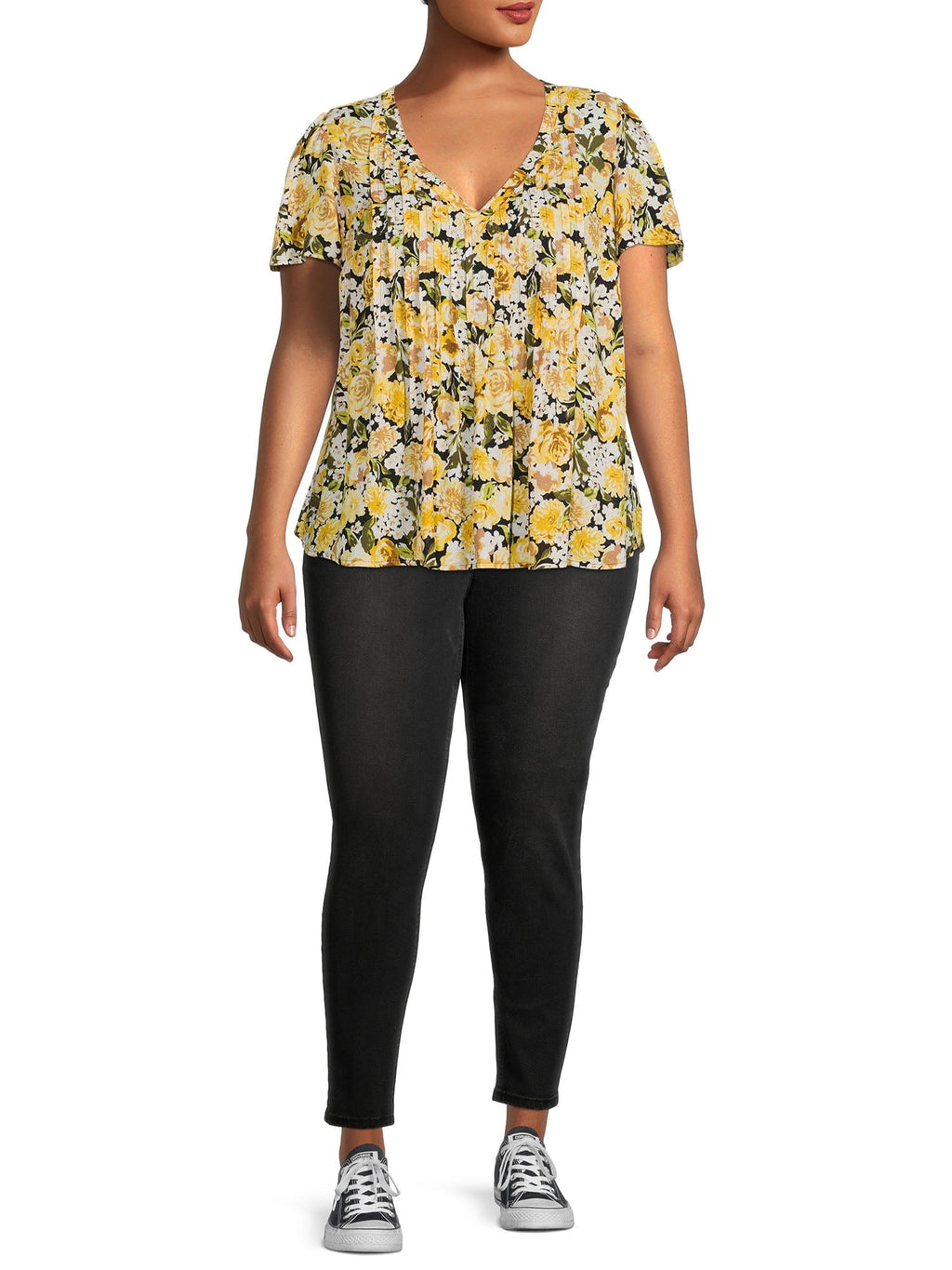 Women's Plus Size Pleated Short Sleeve Shirt