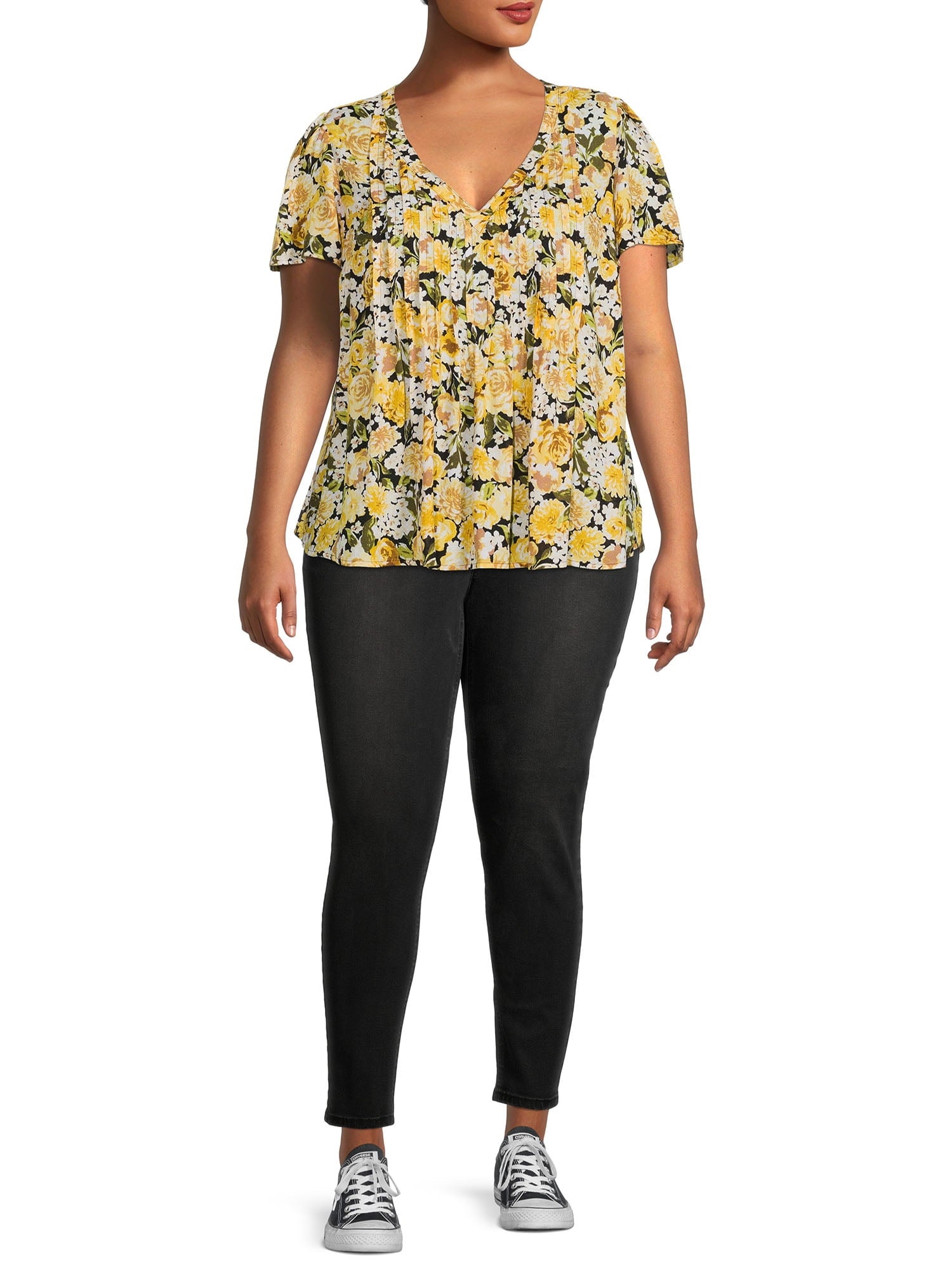 Women's Plus Size Pleated Short Sleeve Shirt