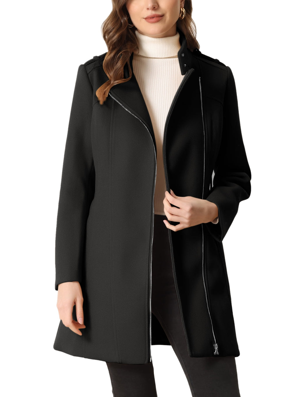 Classic Stand Collar Coat Women's Zippered Windbreaker with Belt