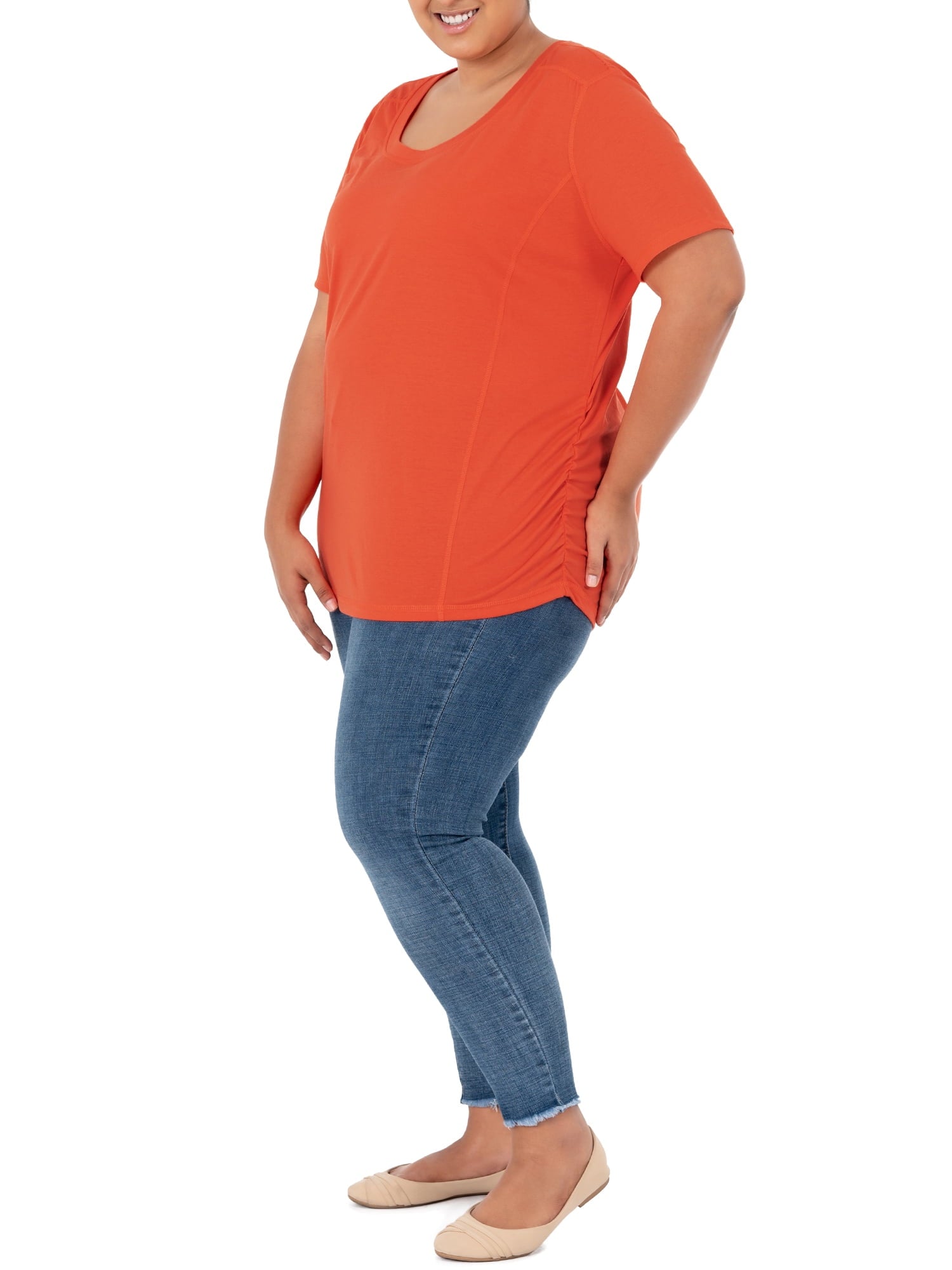 Women's Plus Size Crew Neck Pleated Tee