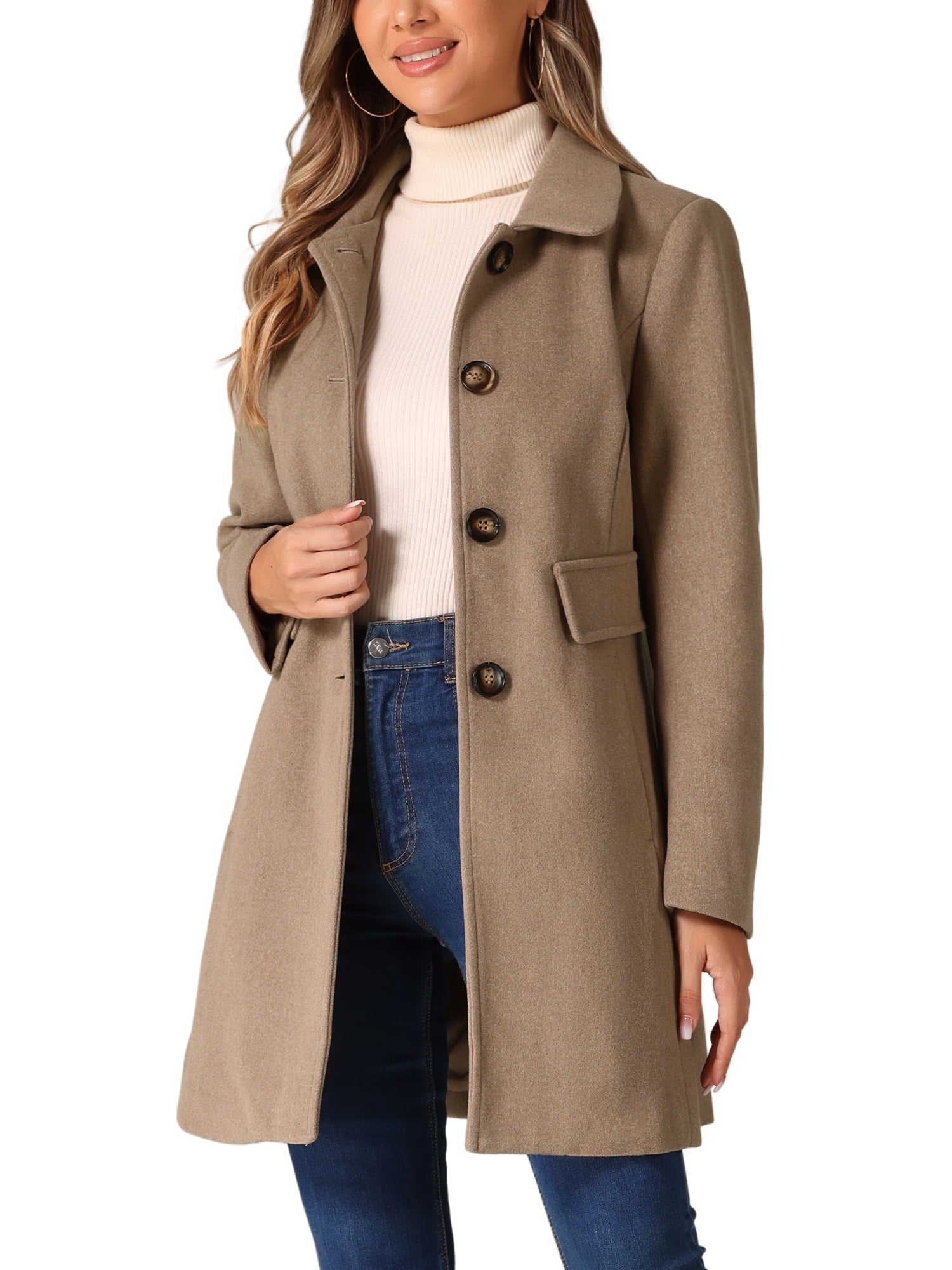 Women's Vintage Lapel Collared Overcoat Single Breasted Mid-Long Winter Coat