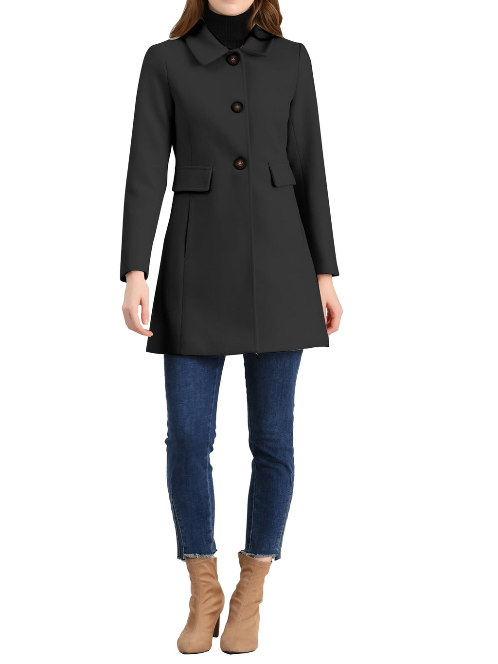 Women's Vintage Lapel Coat Single Breasted Mid-Length Winter Coat