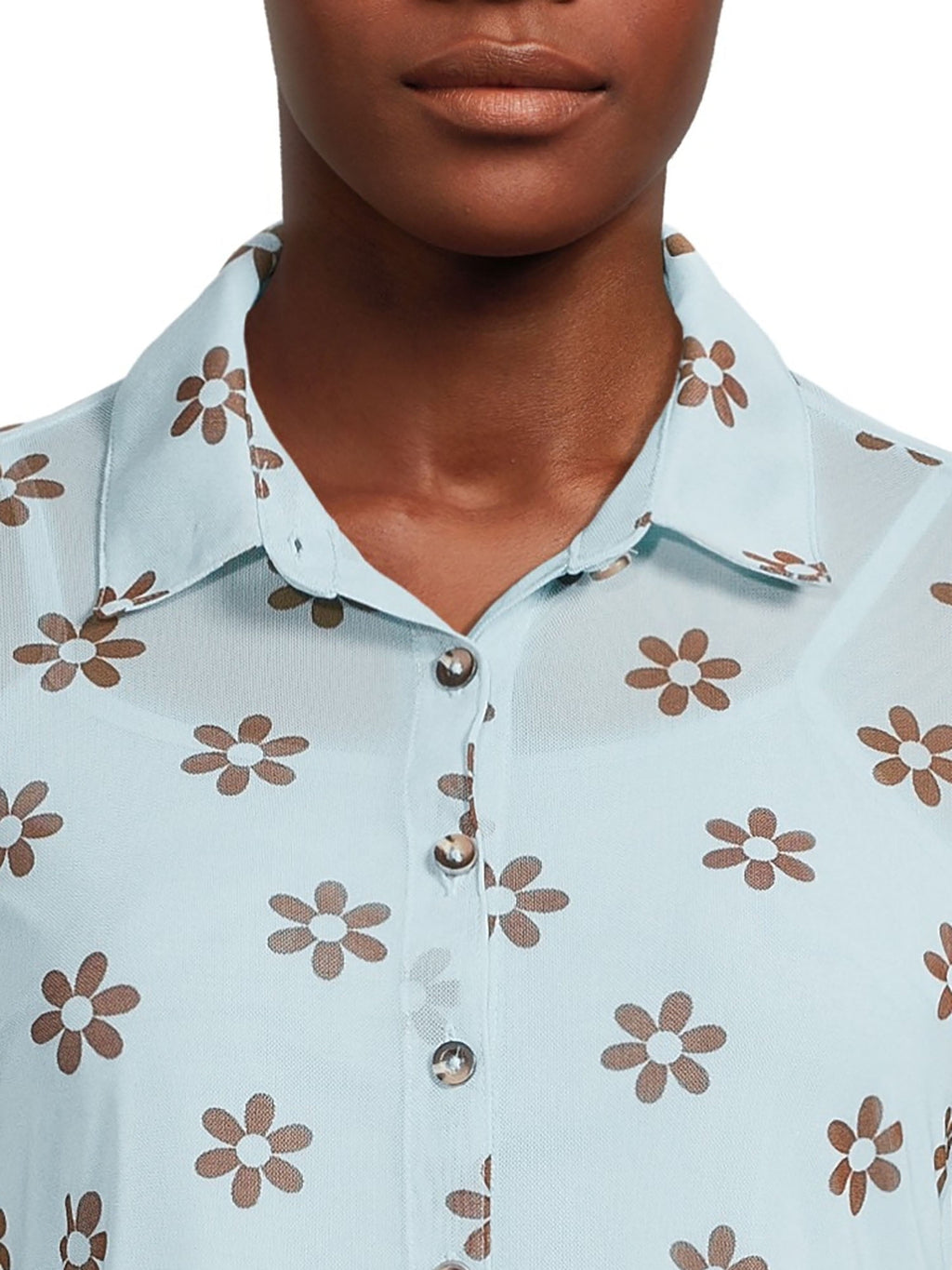 Printed mesh shirt with camisole, two-piece set