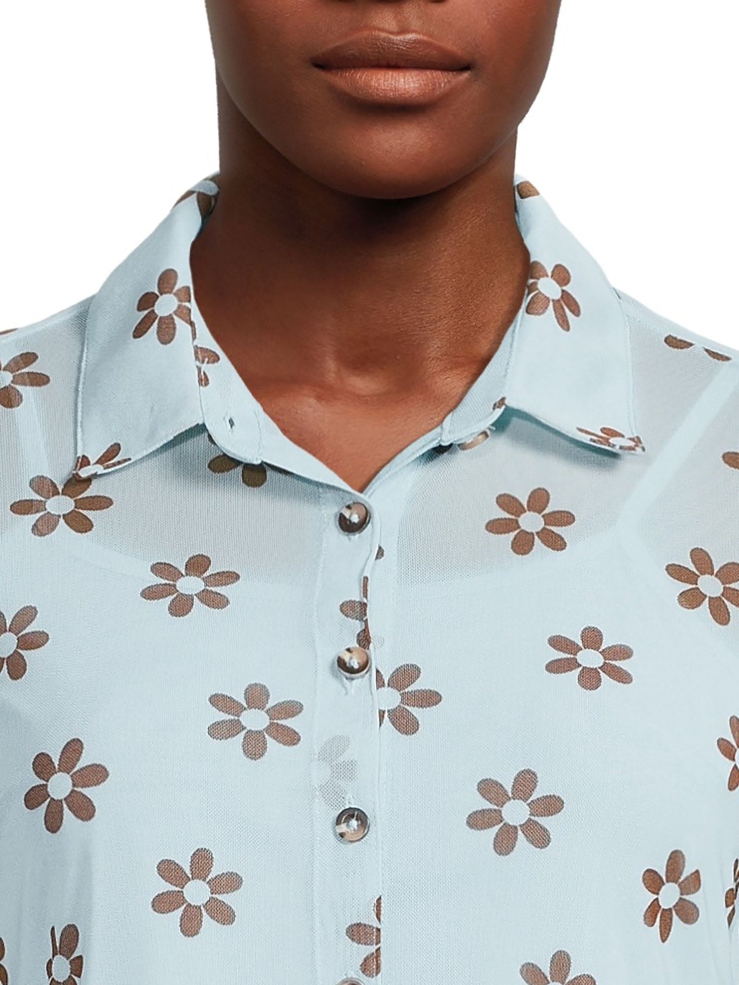 Printed mesh shirt with camisole, two-piece set