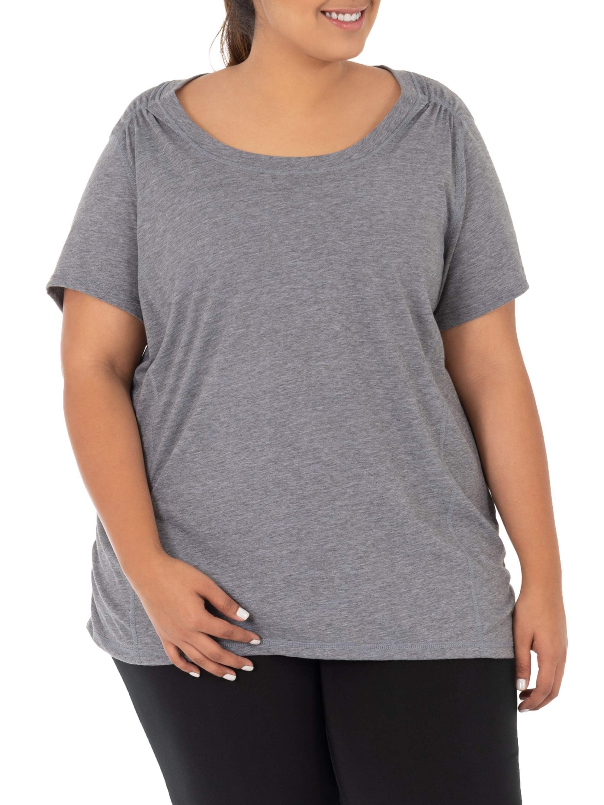 Women's Plus Size Crew Neck Pleated Tee