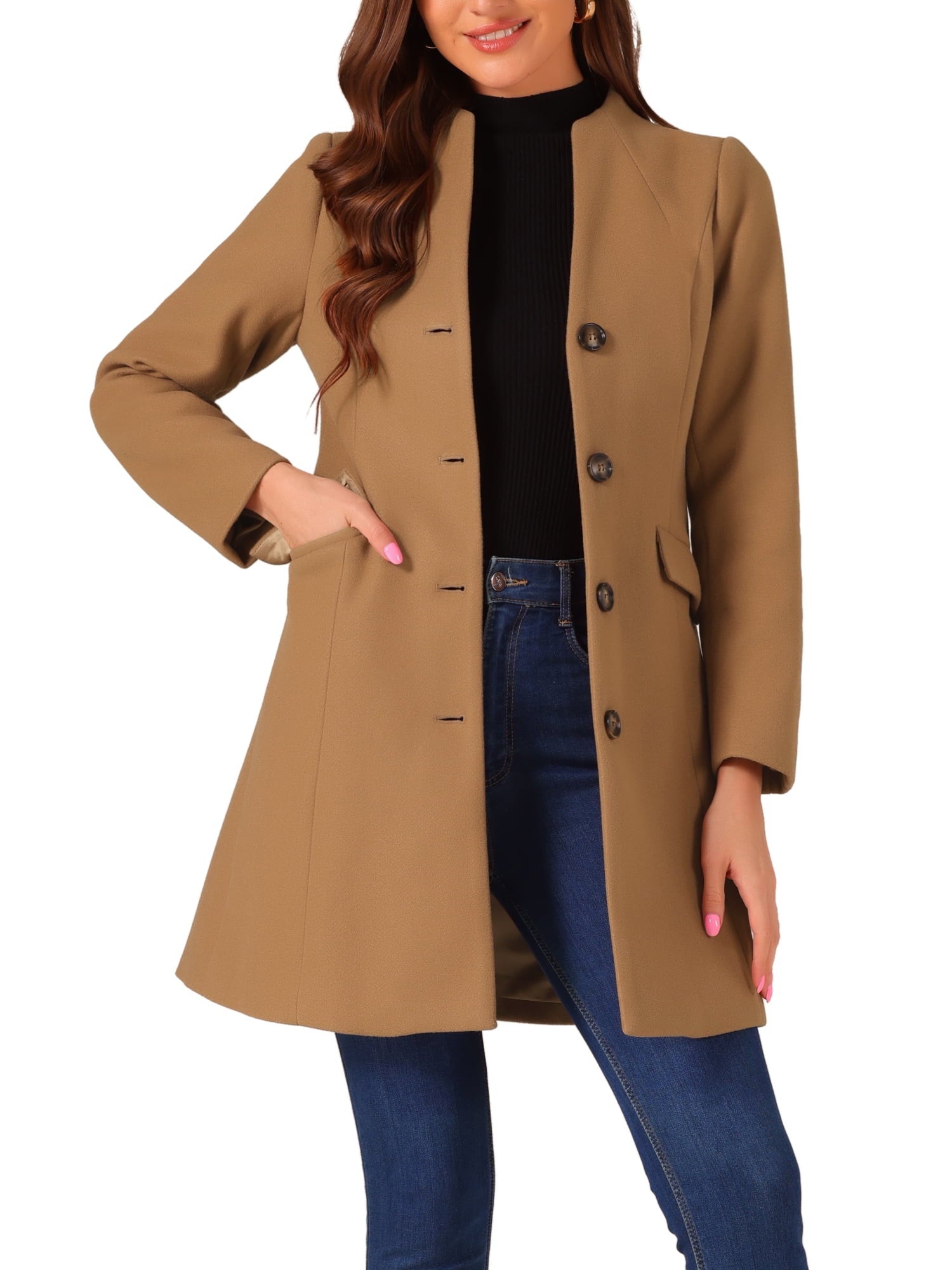 Women's Elegant Winter V Neck Long Sleeve Single Breasted Long Coat