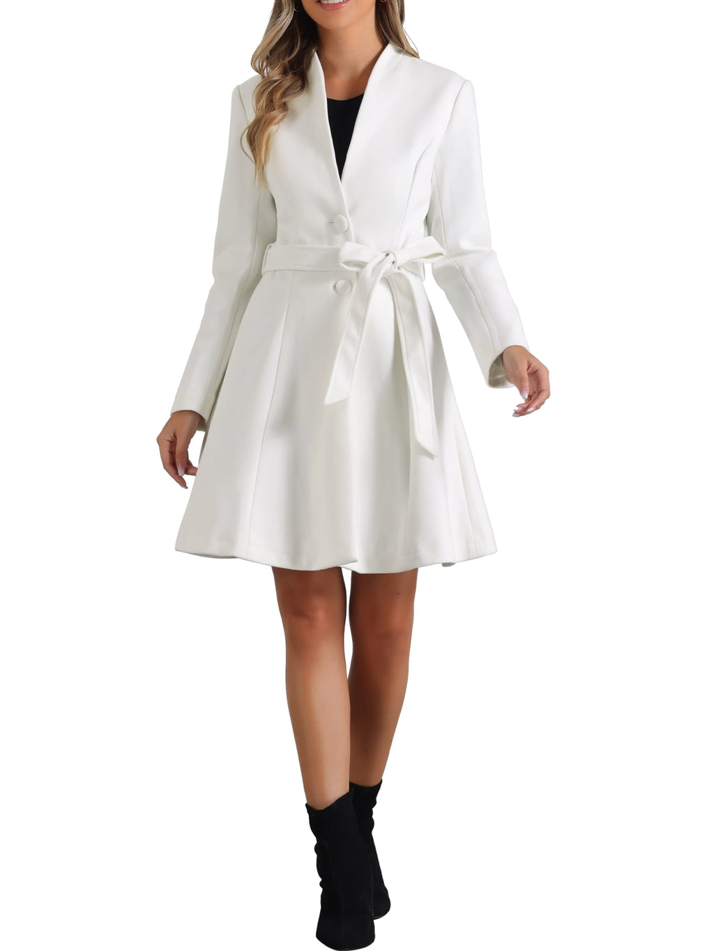 Winter Coat Single Breasted Collarless Vintage Outwear Coats with Belt M Red