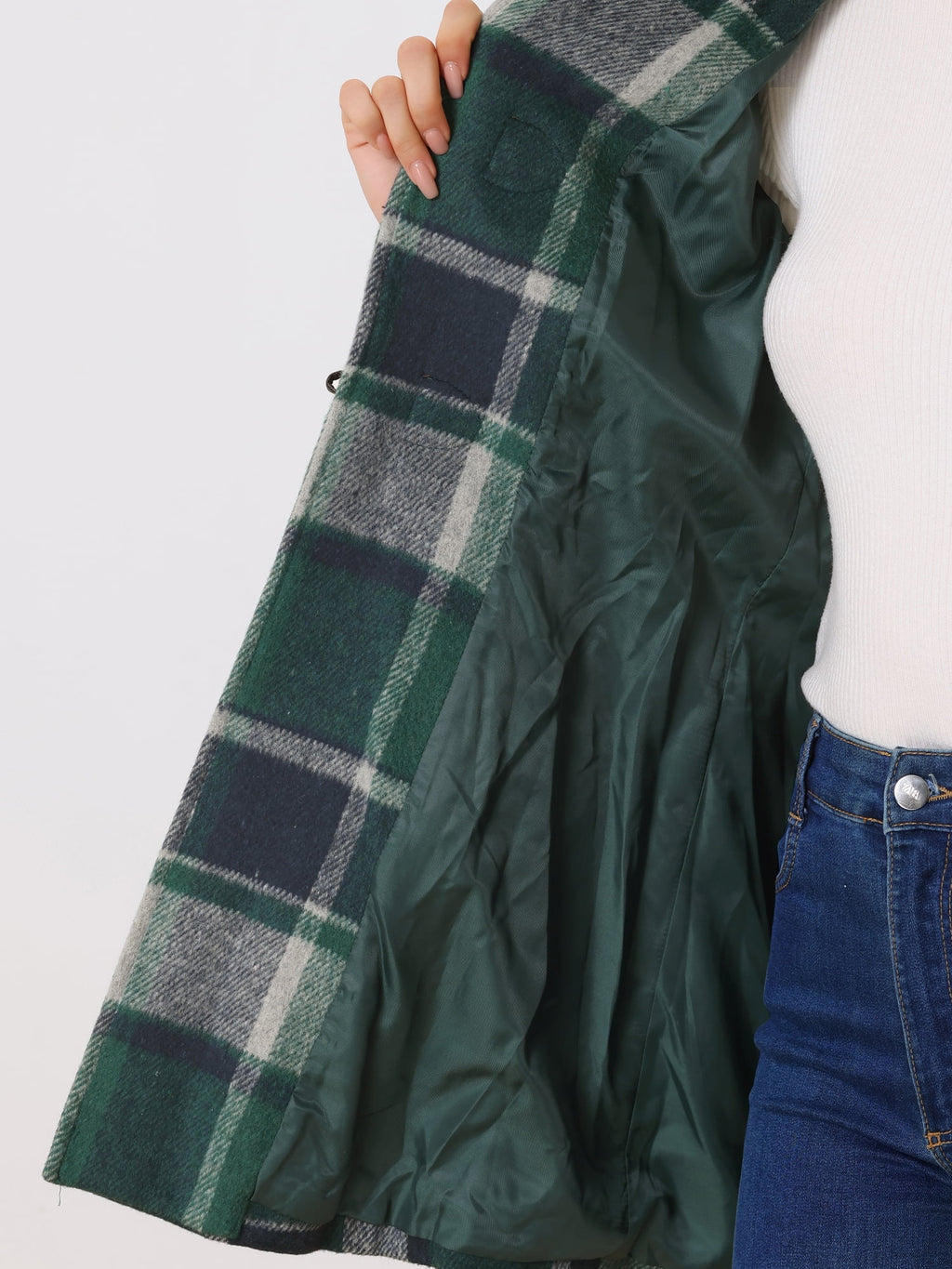Ladies Lapel Plaid Cowhide Long Coat