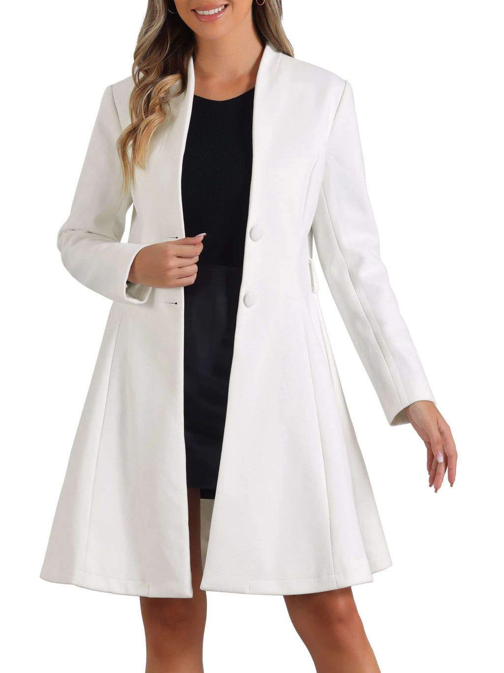 Winter Coat Single Breasted Collarless Vintage Outwear Coats with Belt M Red