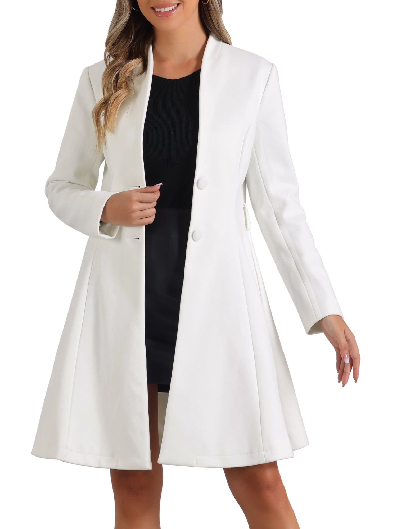 Winter Coat Single Breasted Collarless Vintage Outwear Coats with Belt M Red