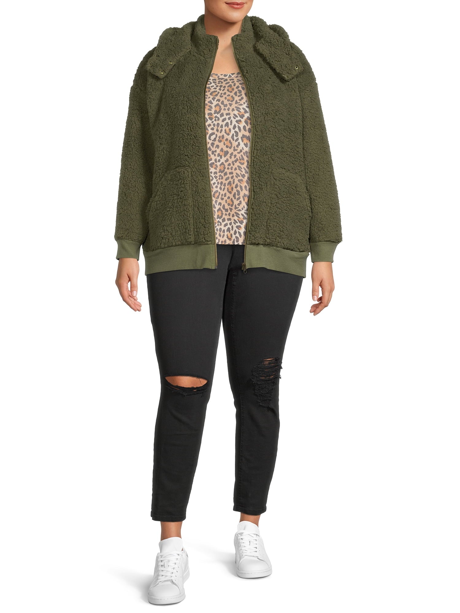 Women's Plus Size Full Zip Sherpa Jacket