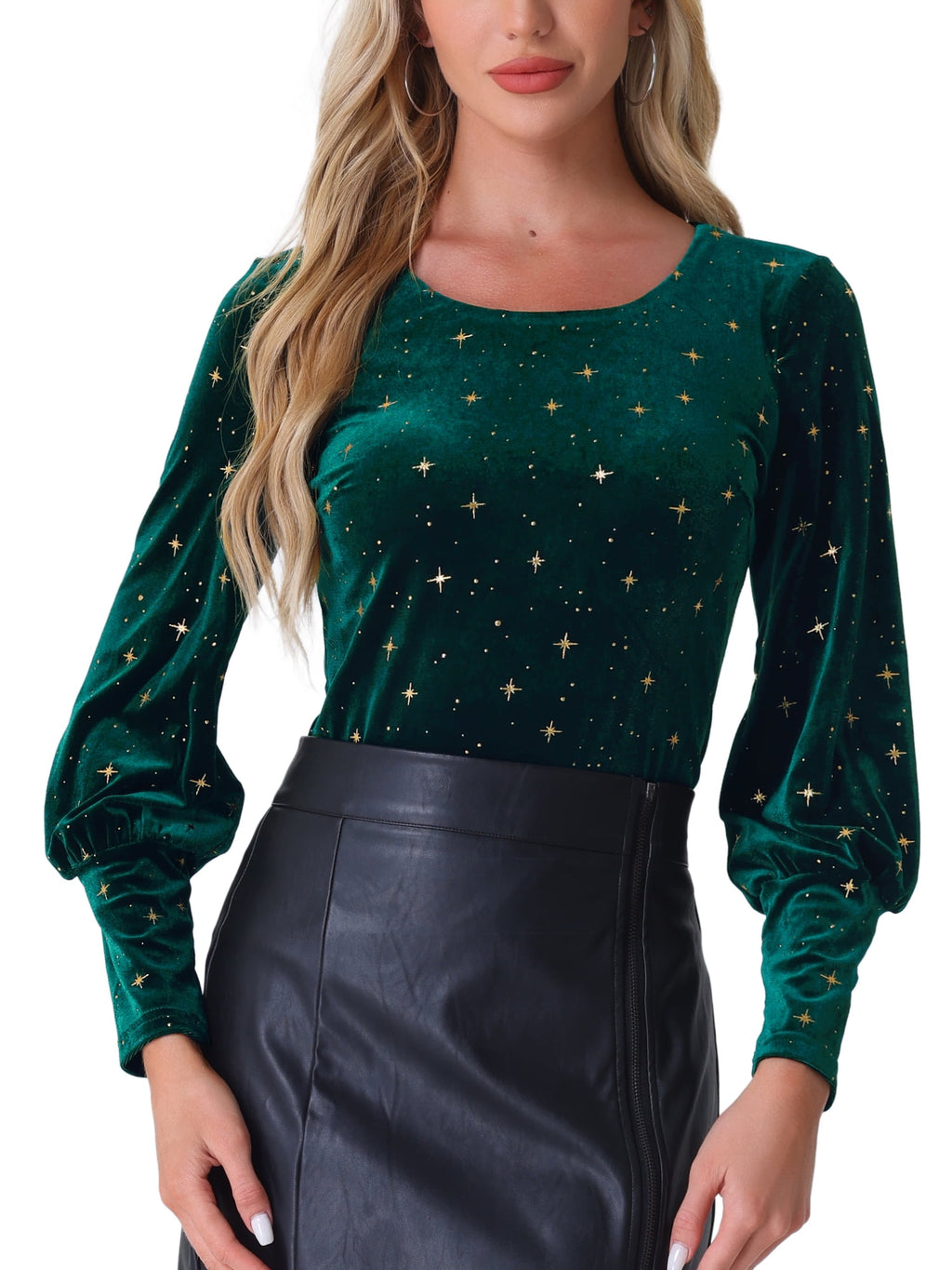 Velvet Women's Metallic Christmas Crew Neck Long Sleeve Shirt Tops