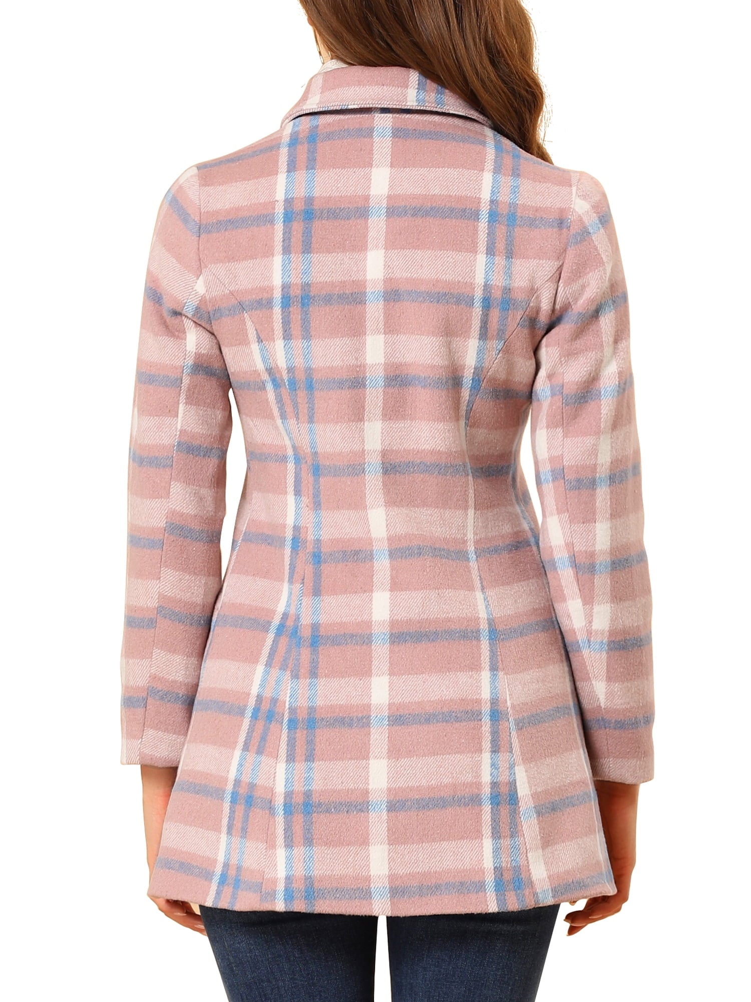 Ladies Lapel Plaid Cowhide Long Coat