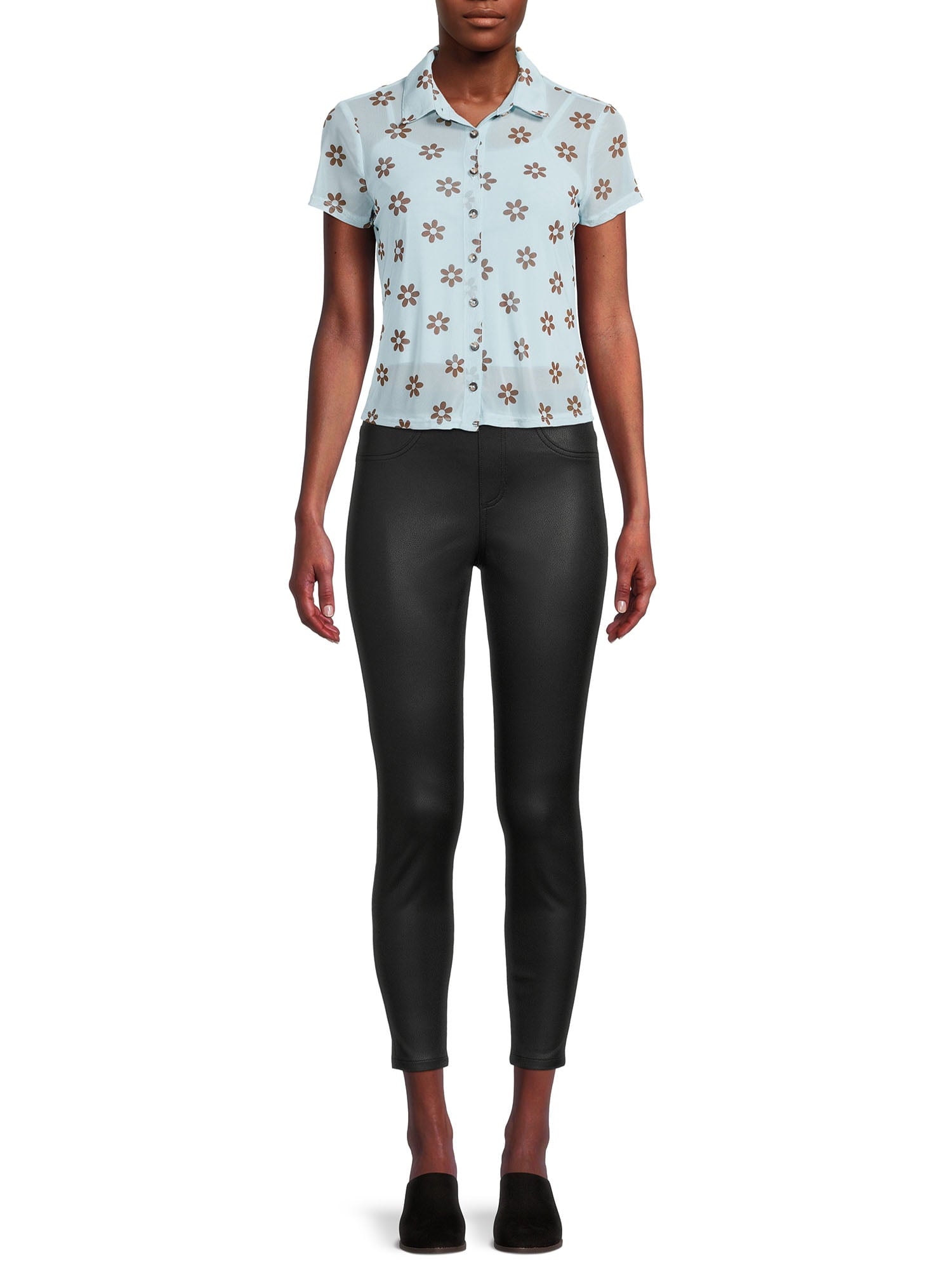 Printed mesh shirt with camisole, two-piece set