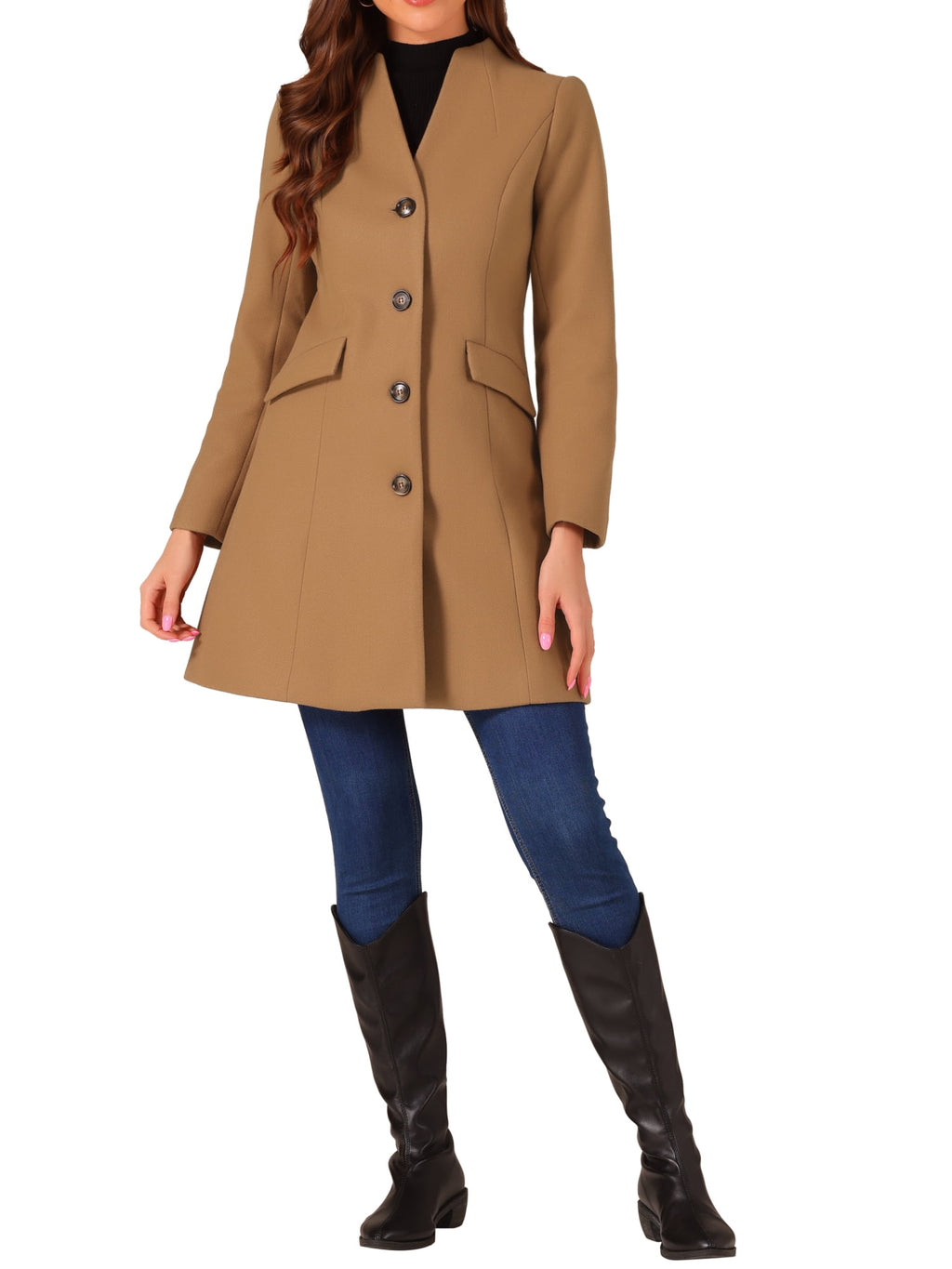 Women's Elegant Winter V Neck Long Sleeve Single Breasted Long Coat