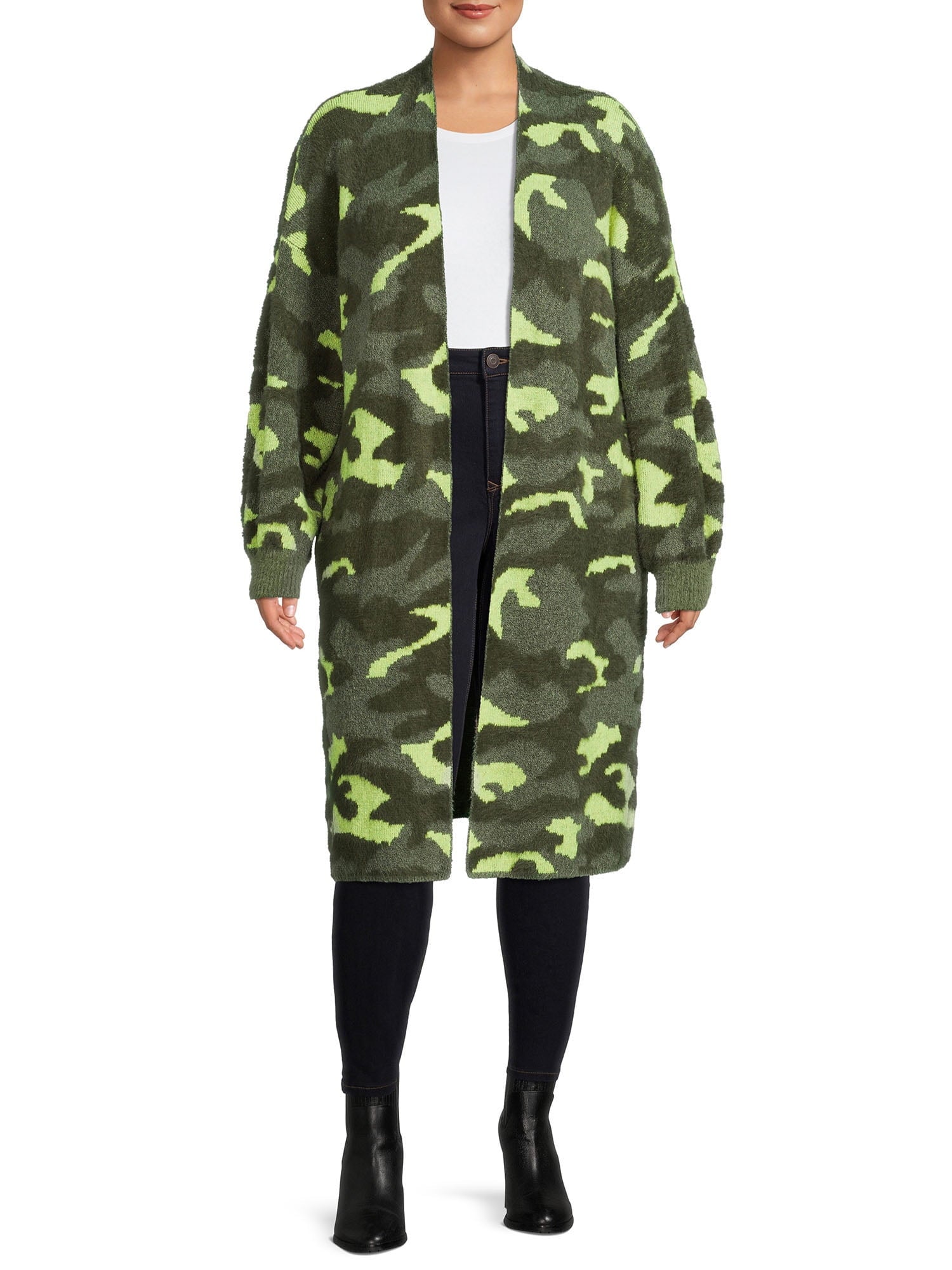 Women's Plus Size Jacquard Eyelash Duster Cardigan