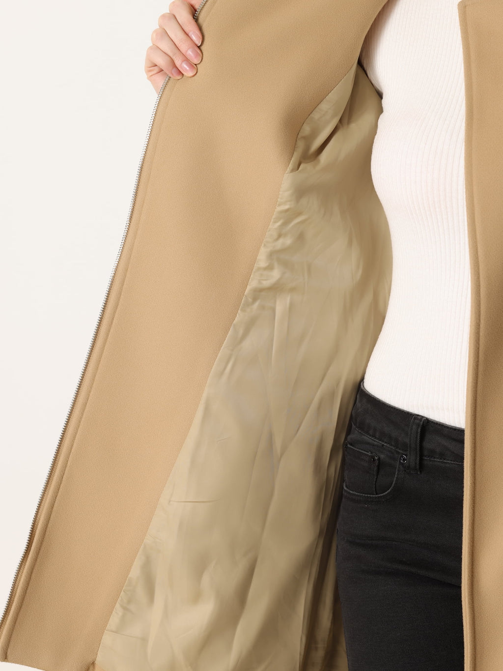 Classic Stand Collar Coat Women's Zippered Windbreaker with Belt