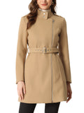 Classic Stand Collar Coat Women's Zippered Windbreaker with Belt