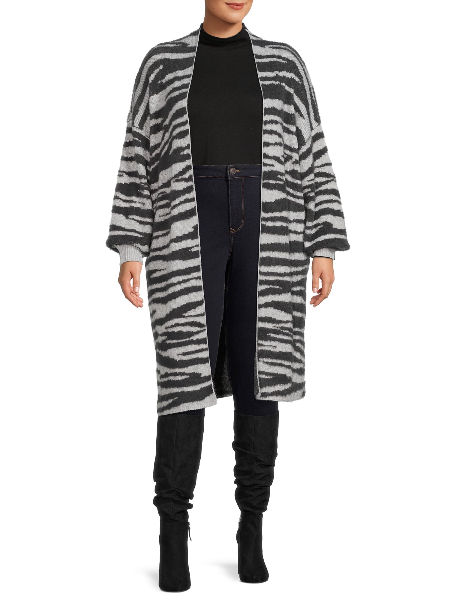 Women's Plus Size Jacquard Eyelash Duster Cardigan